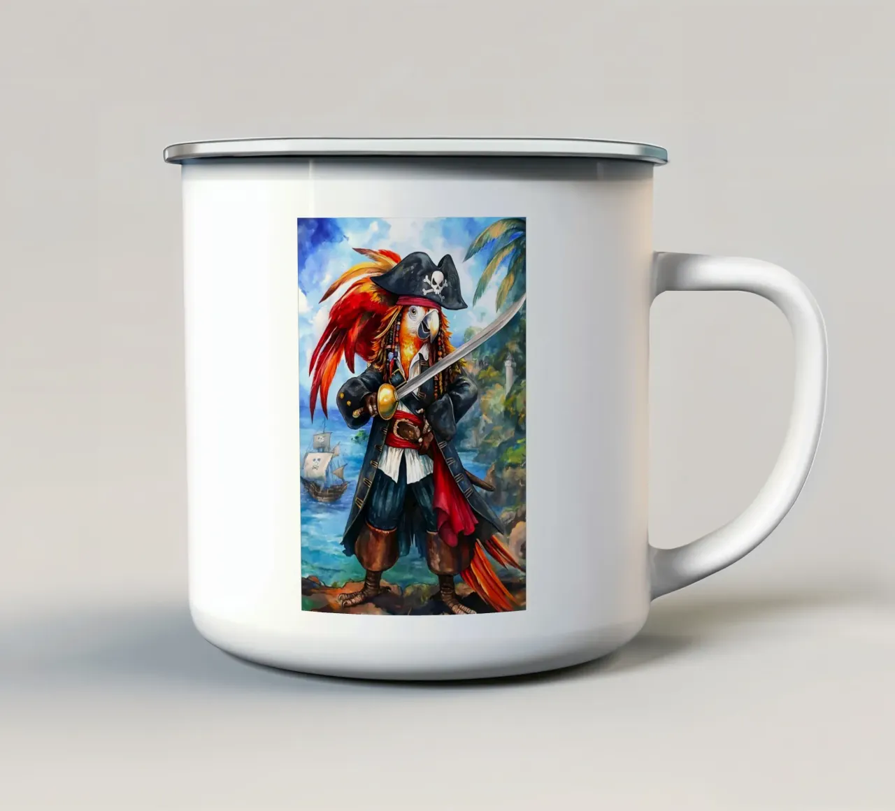 Pappagallo Capitano Pirata con spada tazza in smalto da Fleur de Lys