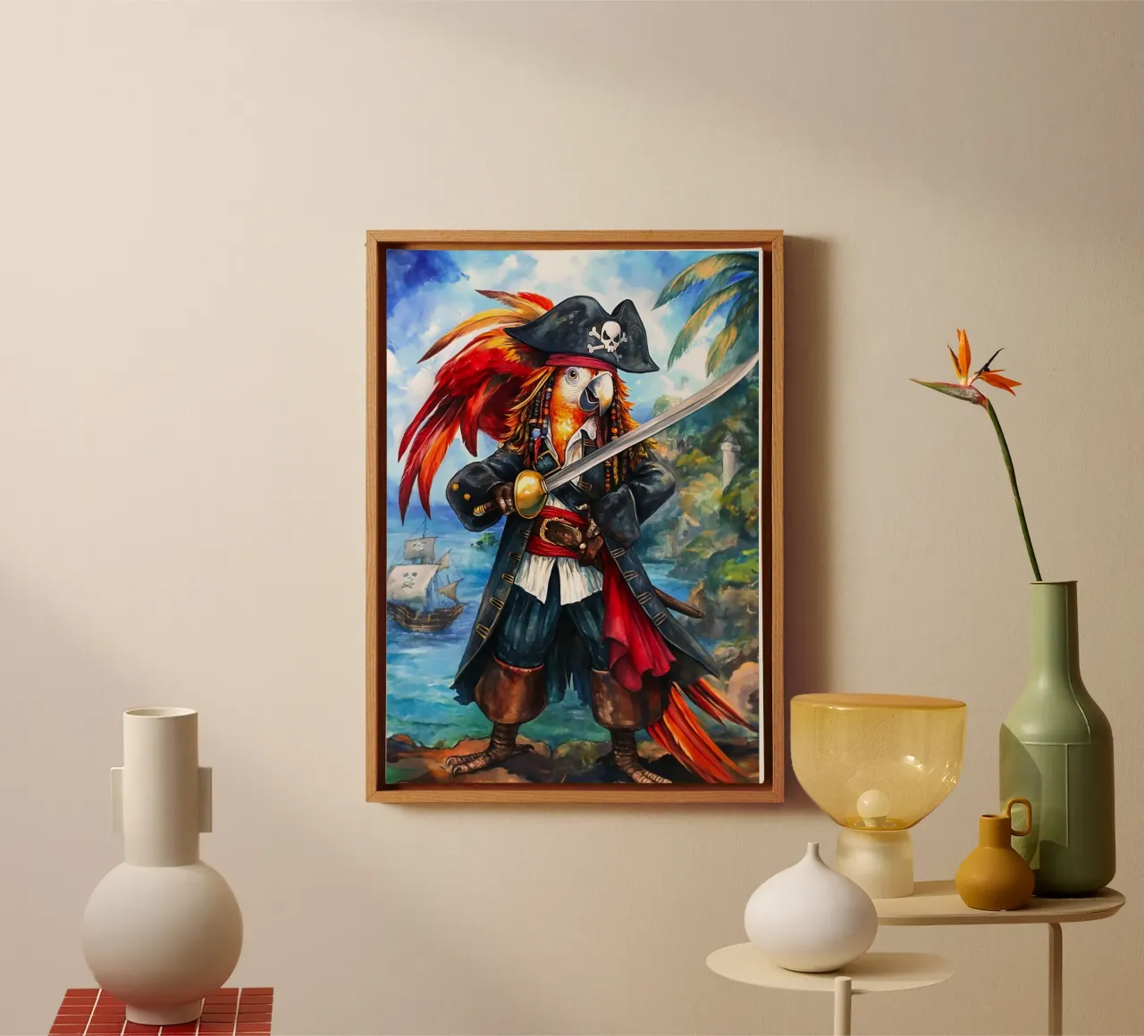 Pappagallo Capitano Pirata con spada tela con Cornice a cassetta da Fleur de Lys