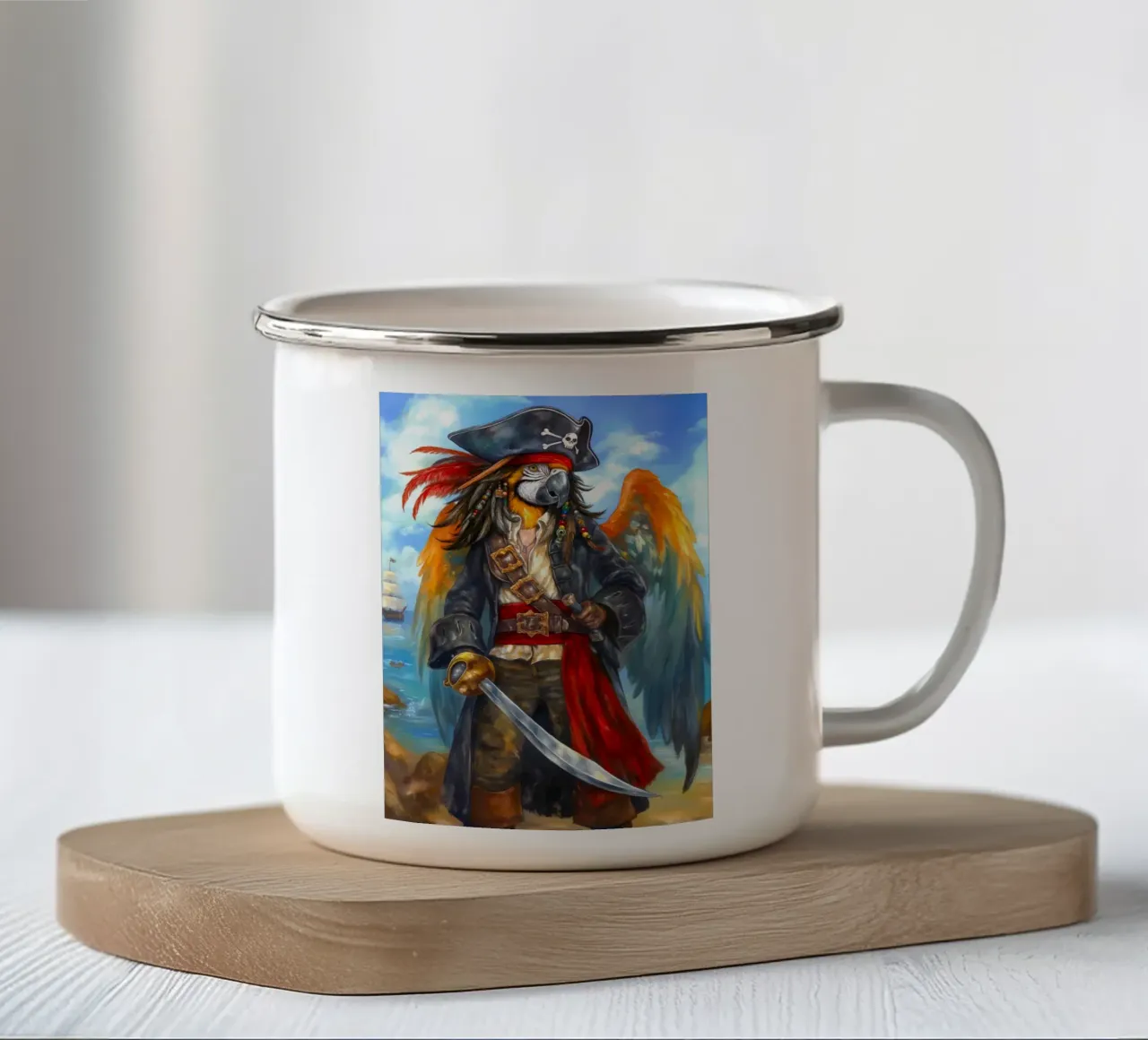 Pappagallo Capitano Pirata tazza in smalto da Fleur de Lys