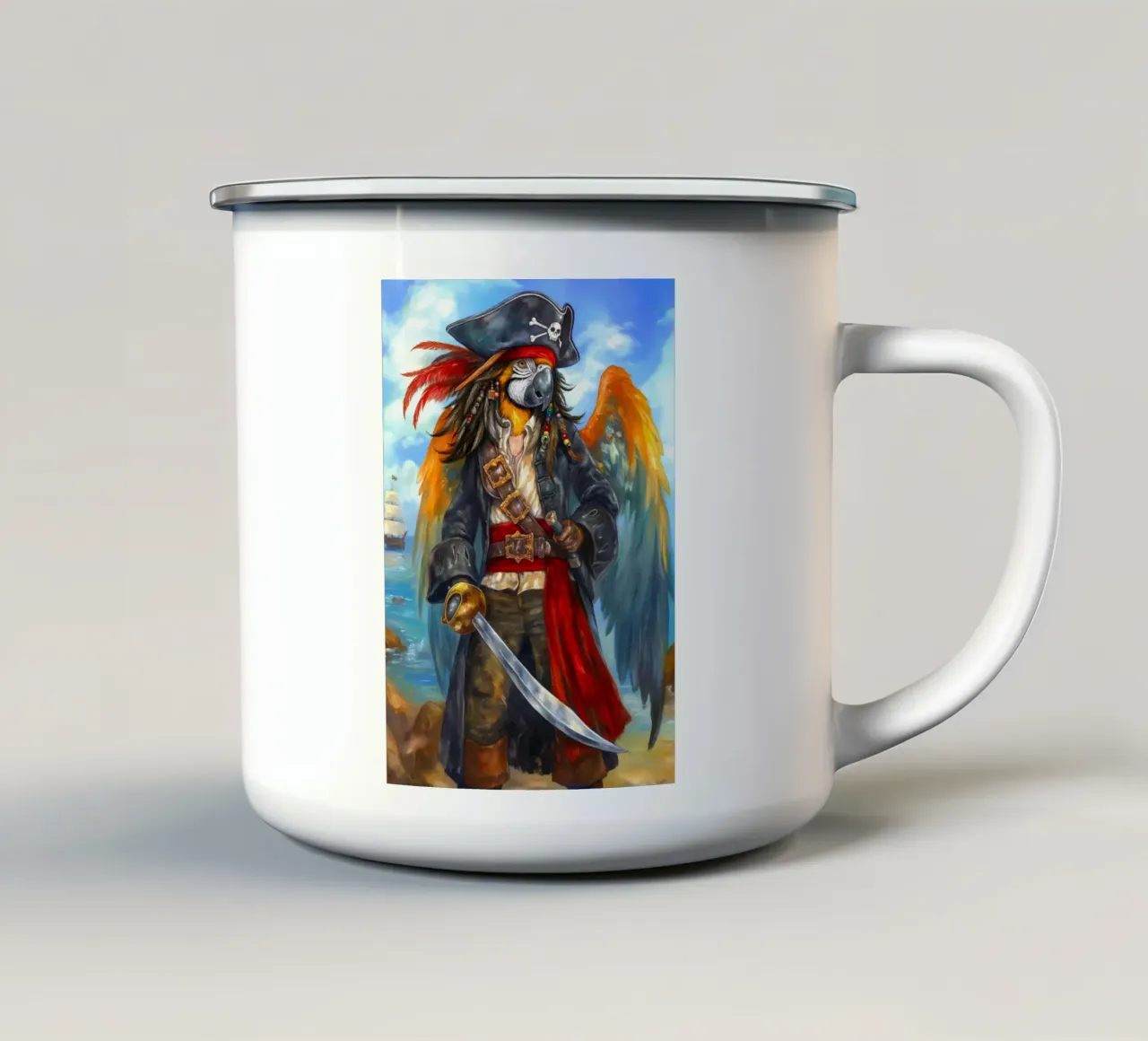 Pappagallo Capitano Pirata tazza in smalto da Fleur de Lys