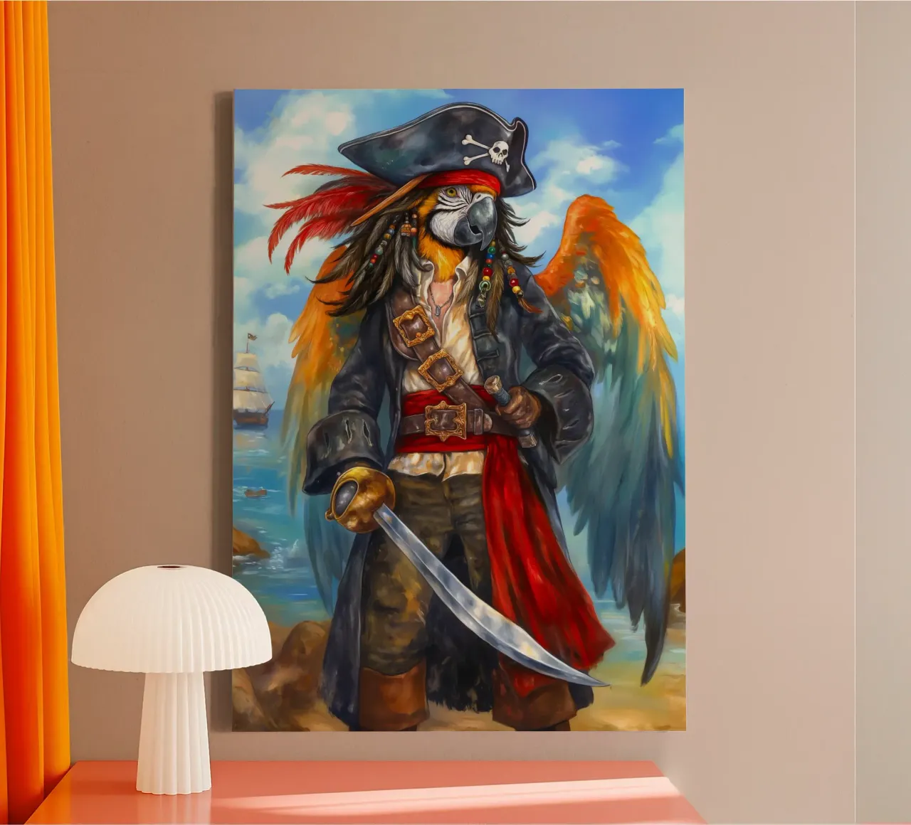 Pappagallo Capitano Pirata tela con Cornice a cassetta da Fleur de Lys