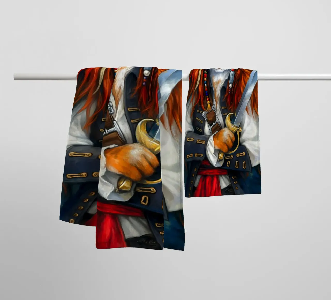 Cat Pirate Captain with Sword towel by Fleur de Lys