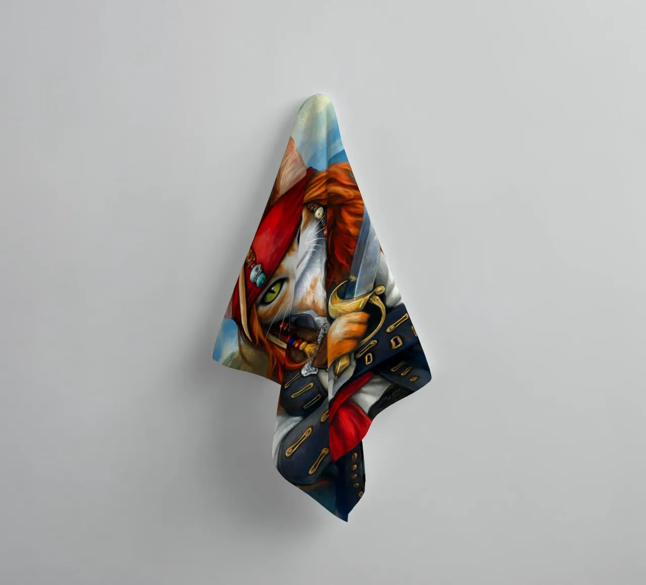 Cat Pirate Captain with Sword towel by Fleur de Lys