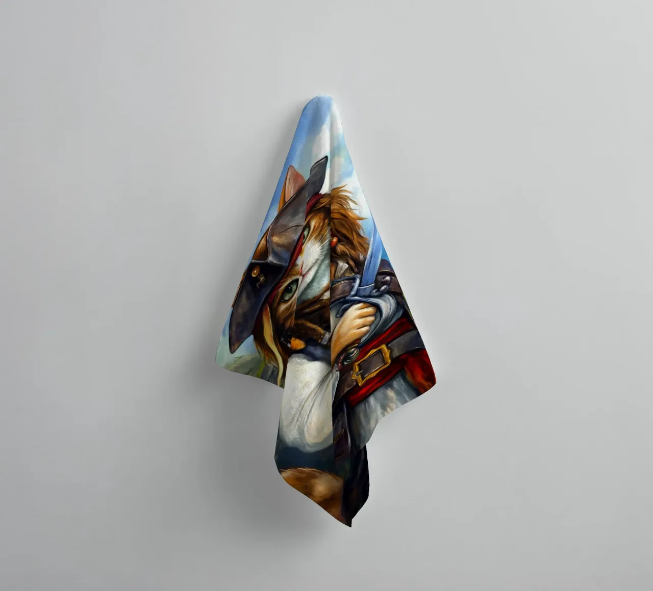 Caribbean Cat Pirate Captain with Sword towel by Fleur de Lys