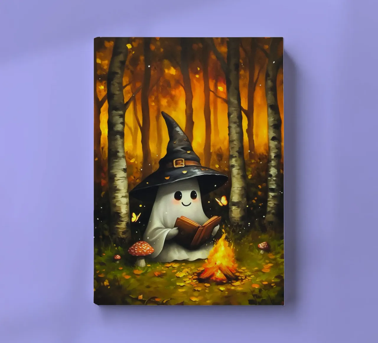 Lecture d'un fantôme en automne autour d'un feu de camp carnet de notes de Fleur de Lys