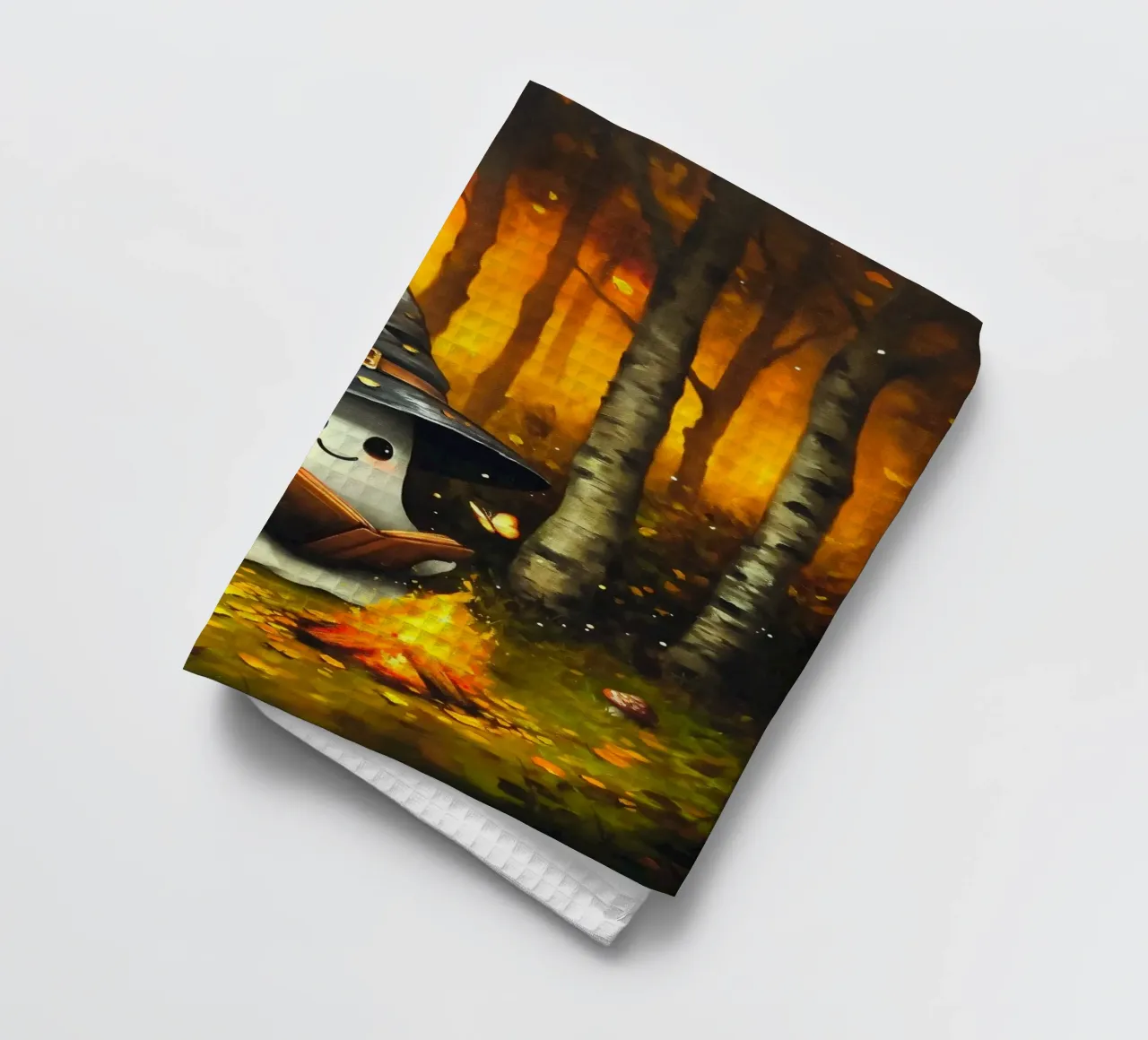 Lecture d'un fantôme en automne autour d'un feu de camp torchon de Fleur de Lys
