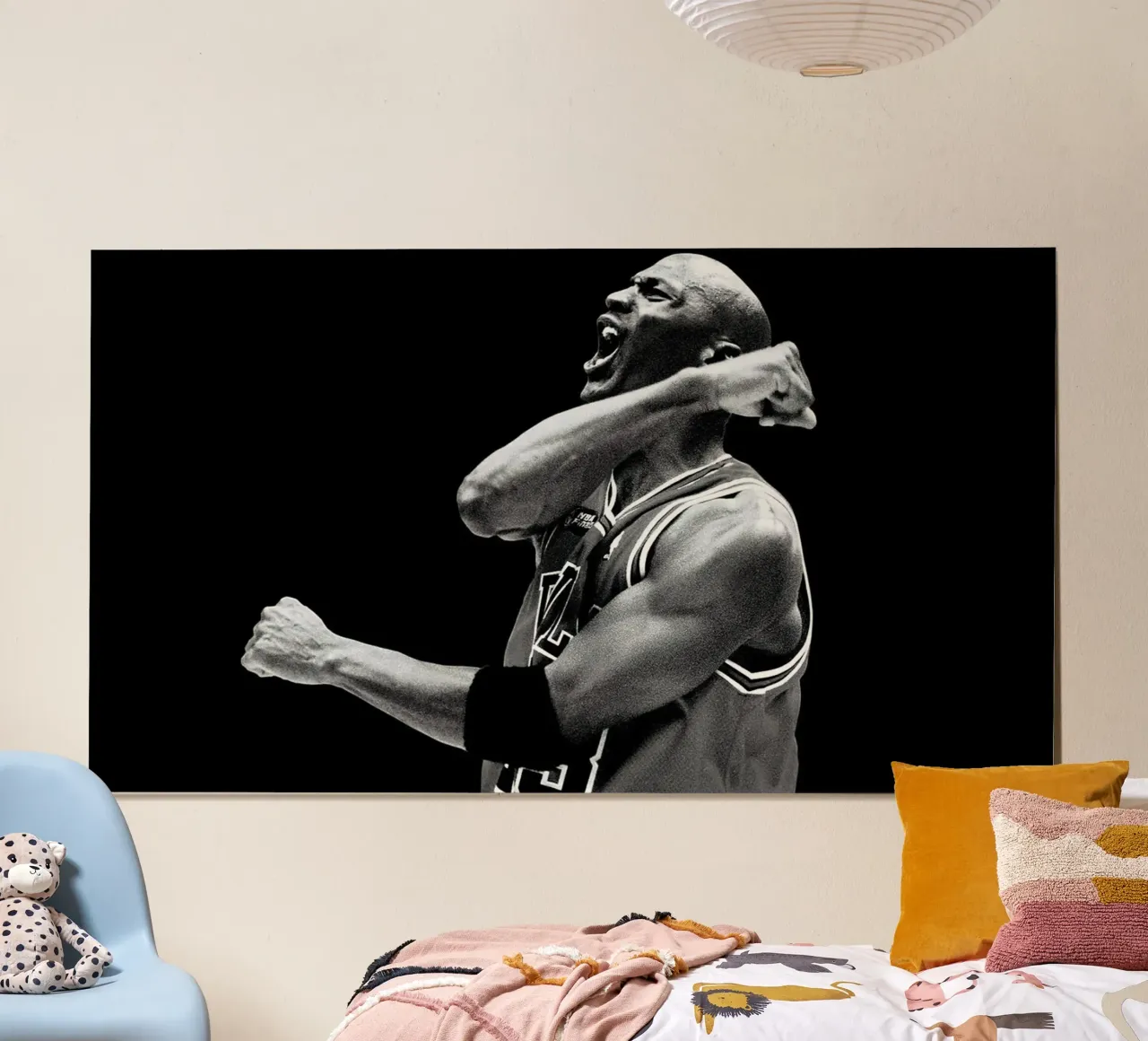 Michael Jordan top bianco e nero poster con telaio in legno da bernar shop
