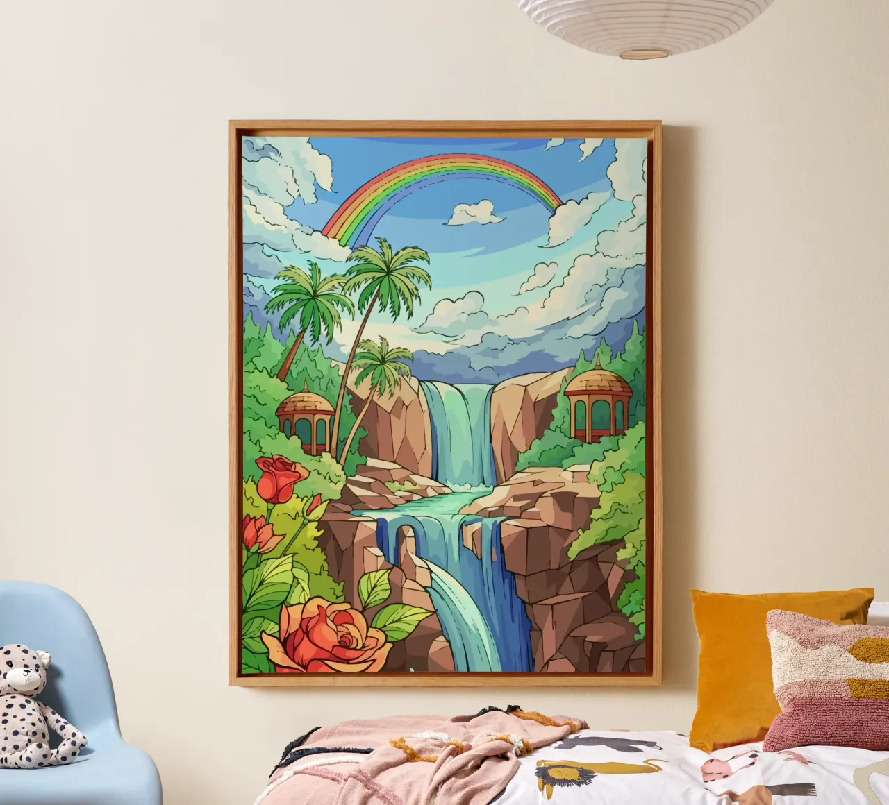 rainbow over the waterfall canvas with Floater frame by Dumery Art