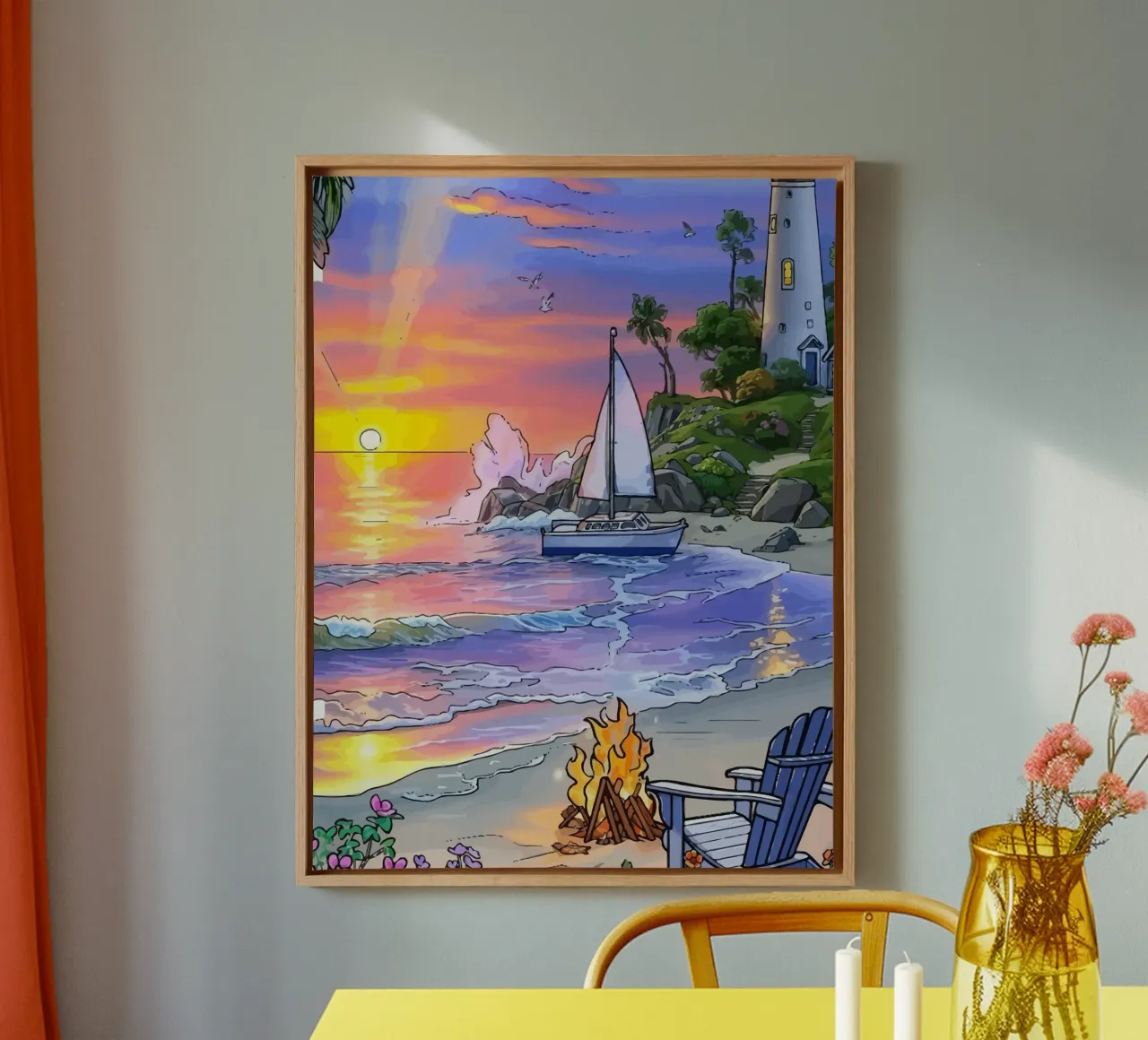 sunset on the beach canvas with Floater frame by Dumery Art