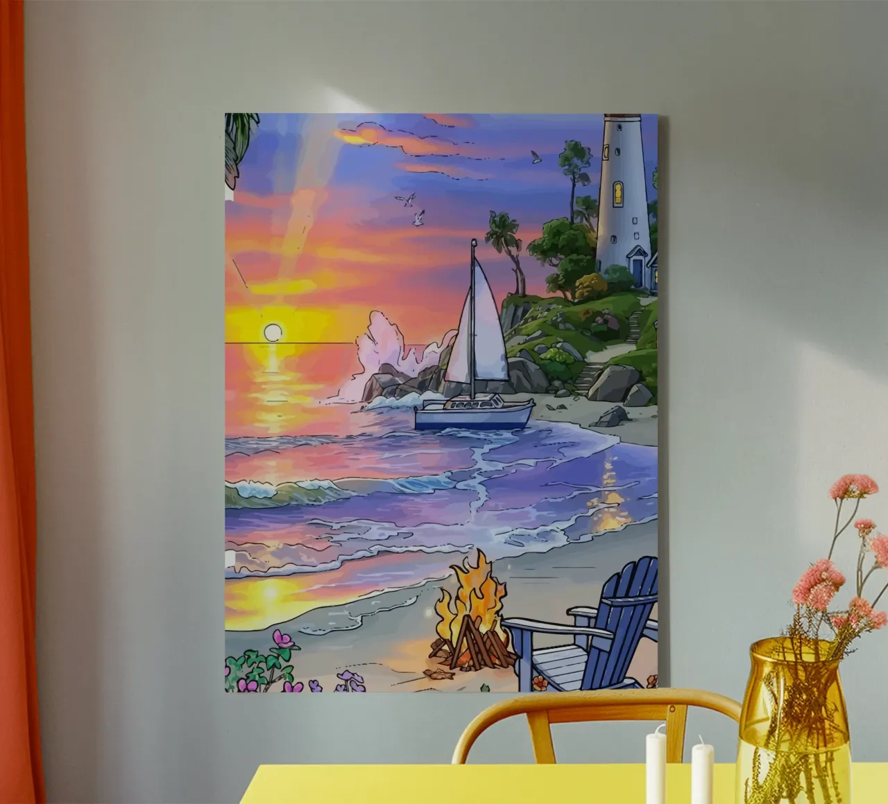 sunset on the beach canvas with Floater frame by Dumery Art