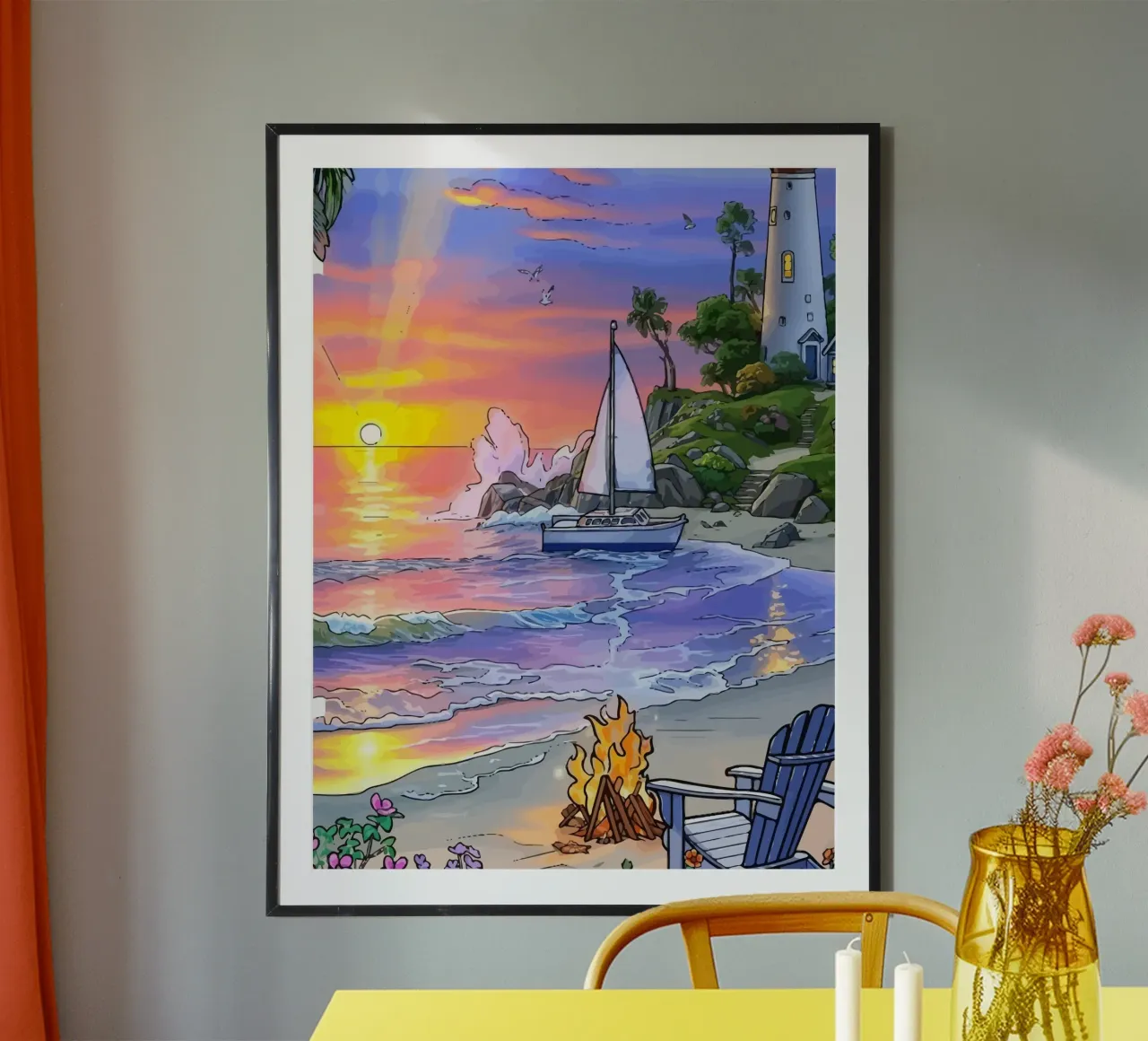 sunset on the beach poster con telaio in legno da Dumery Art