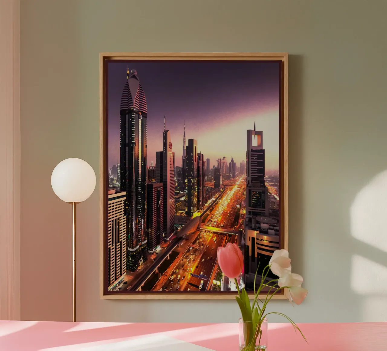 paisaje urbano skyline rascacielos urbano lienzo con Marco flotante de Christine N Shay