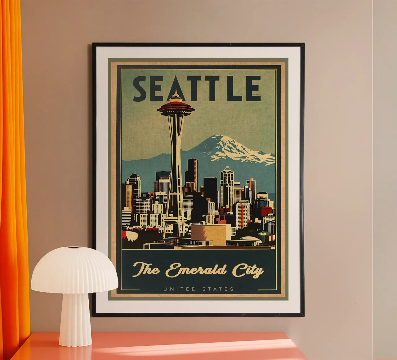Seattle space needle paesaggio urbano mount rainier poster da Christine N Shay