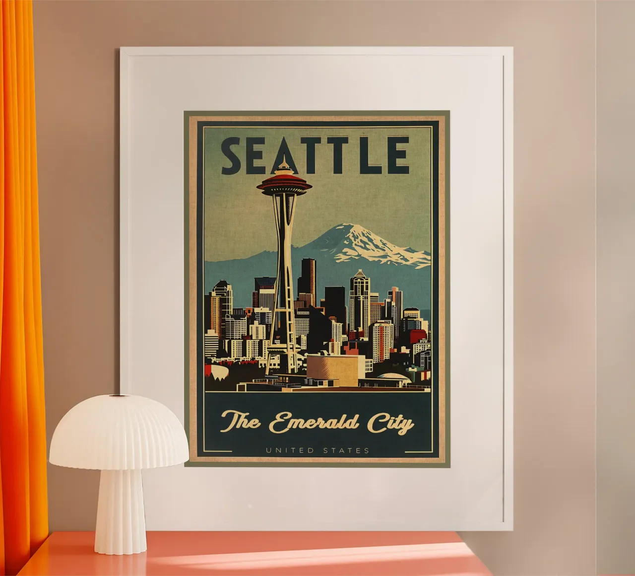 Seattle space needle paesaggio urbano mount rainier poster da Christine N Shay