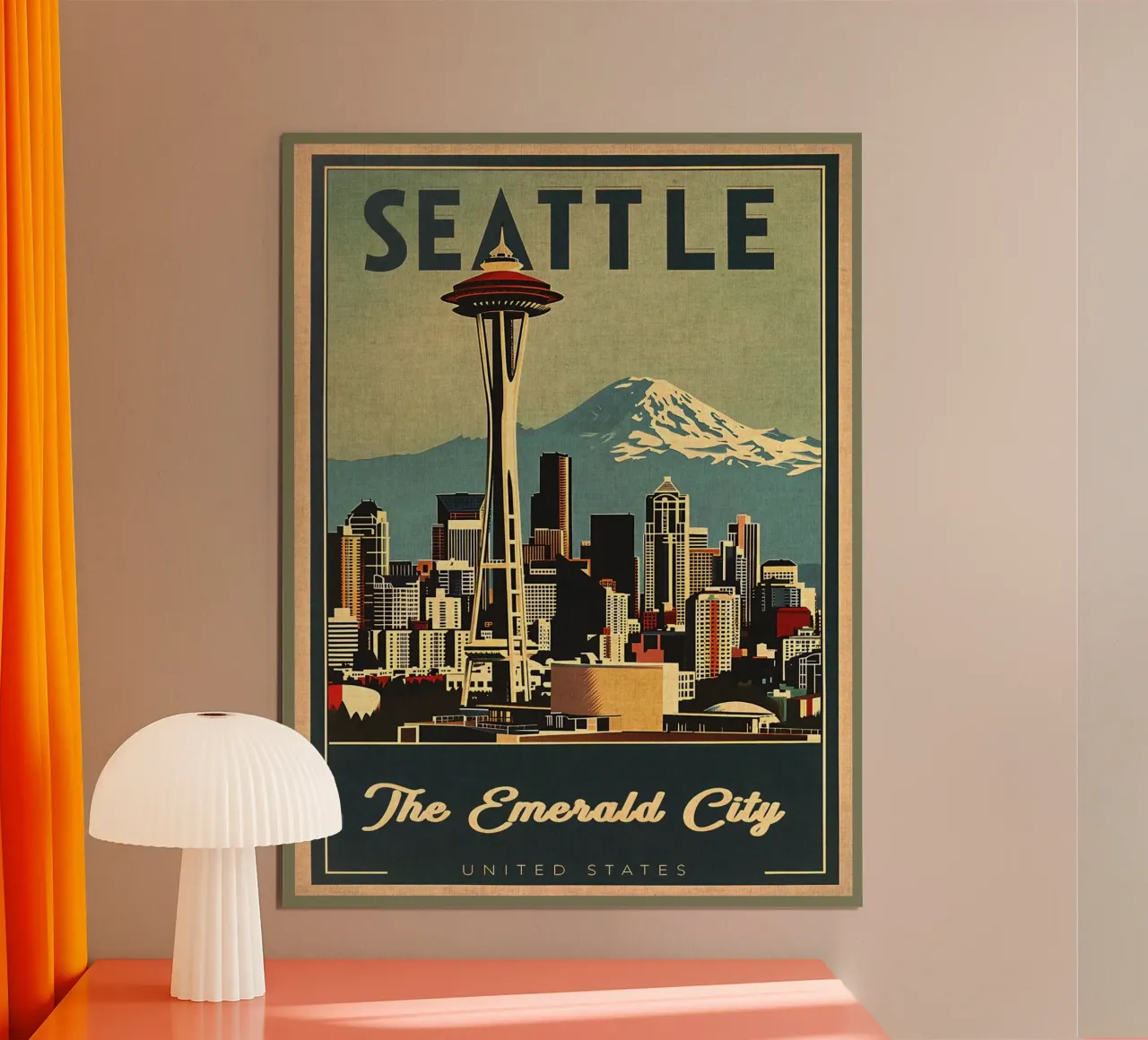 Seattle space needle paesaggio urbano mount rainier poster da Christine N Shay