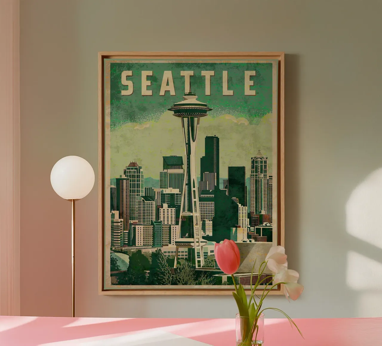 Seattle space needle paesaggio urbano grattacieli tela con Cornice a cassetta da Christine N Shay