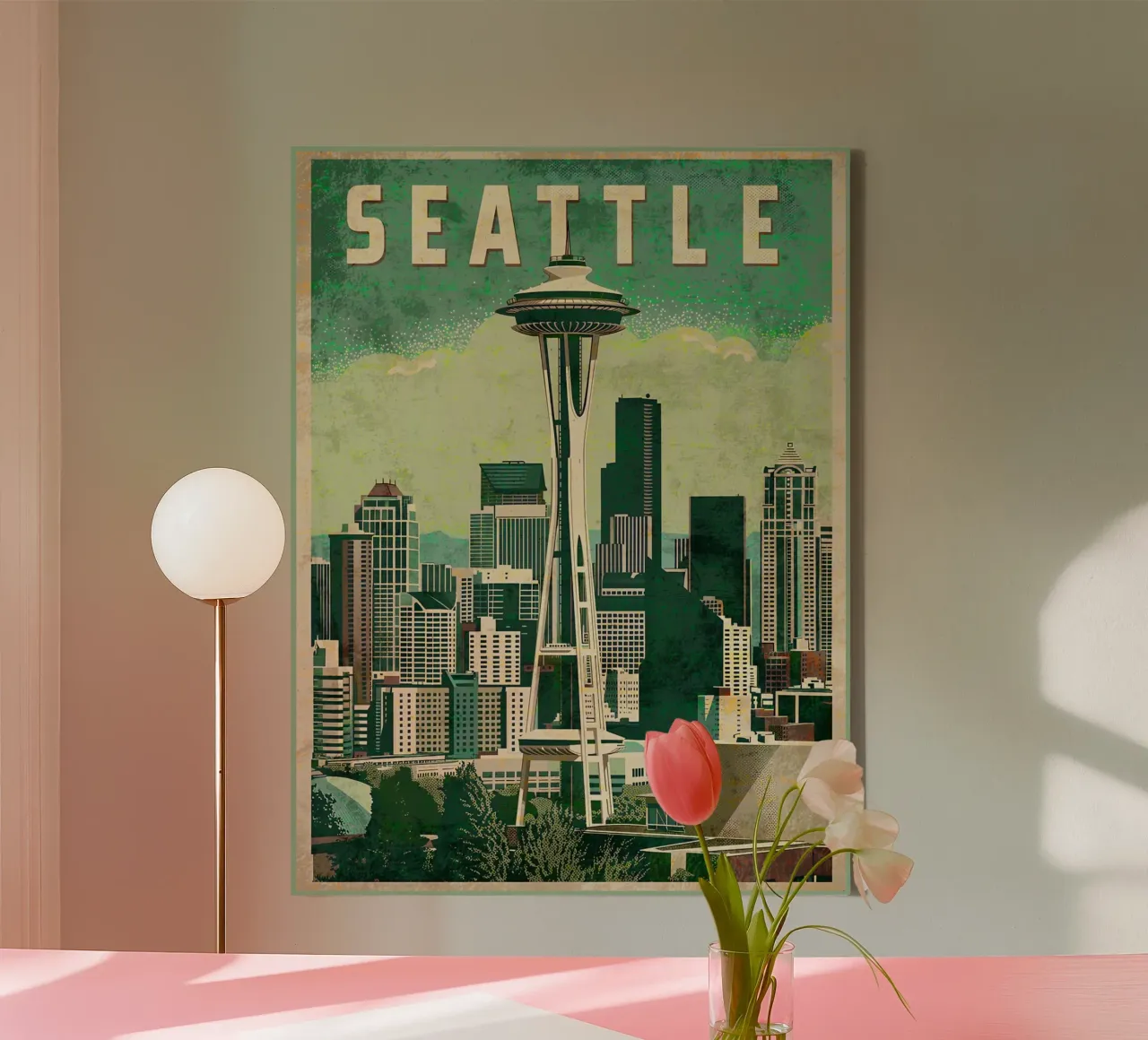 Seattle space needle paesaggio urbano grattacieli tela con Cornice a cassetta da Christine N Shay