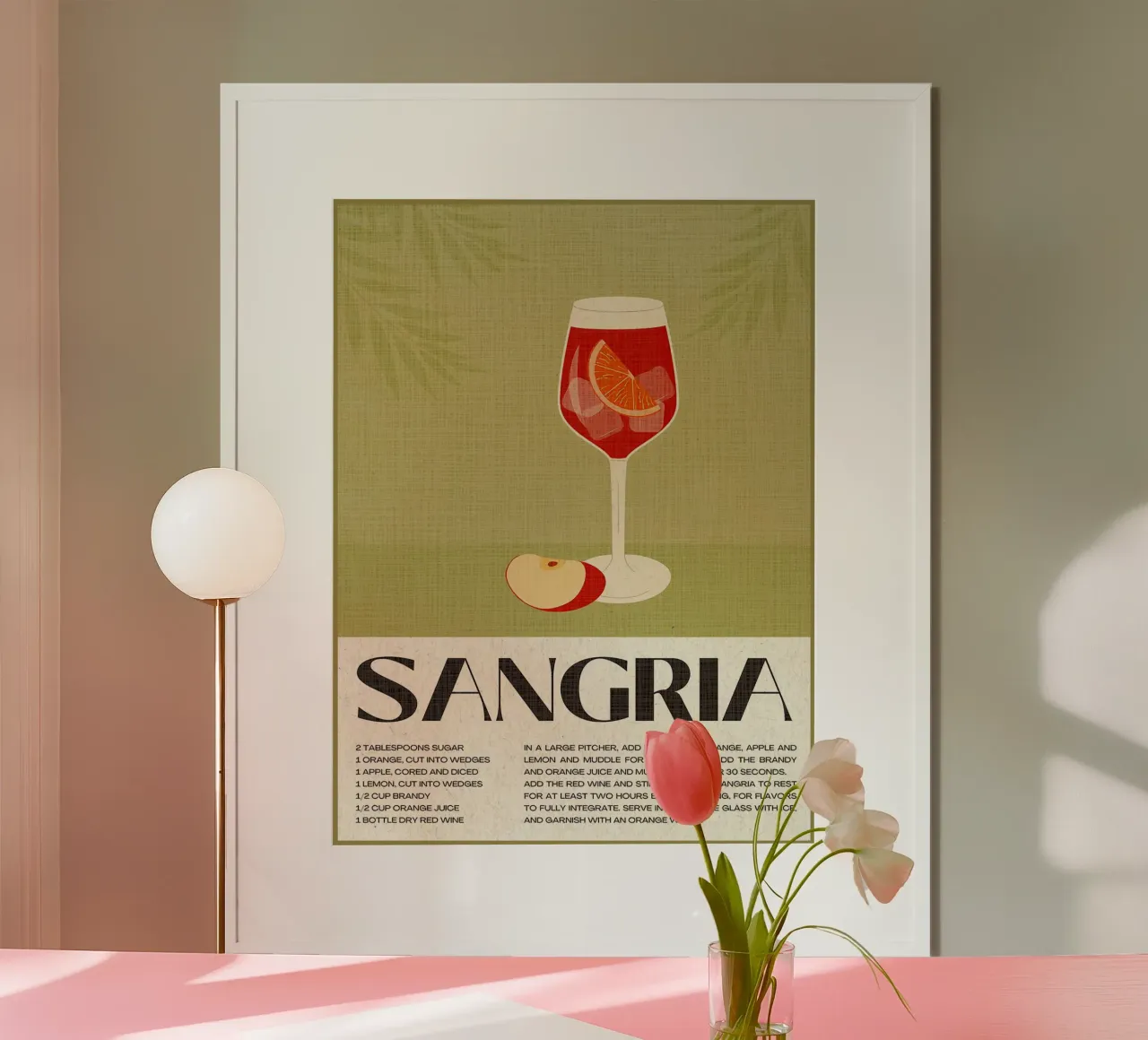 testo ricetta sangria zucchero spicchi d'arancia poster con telaio in alluminio da Christine N Shay