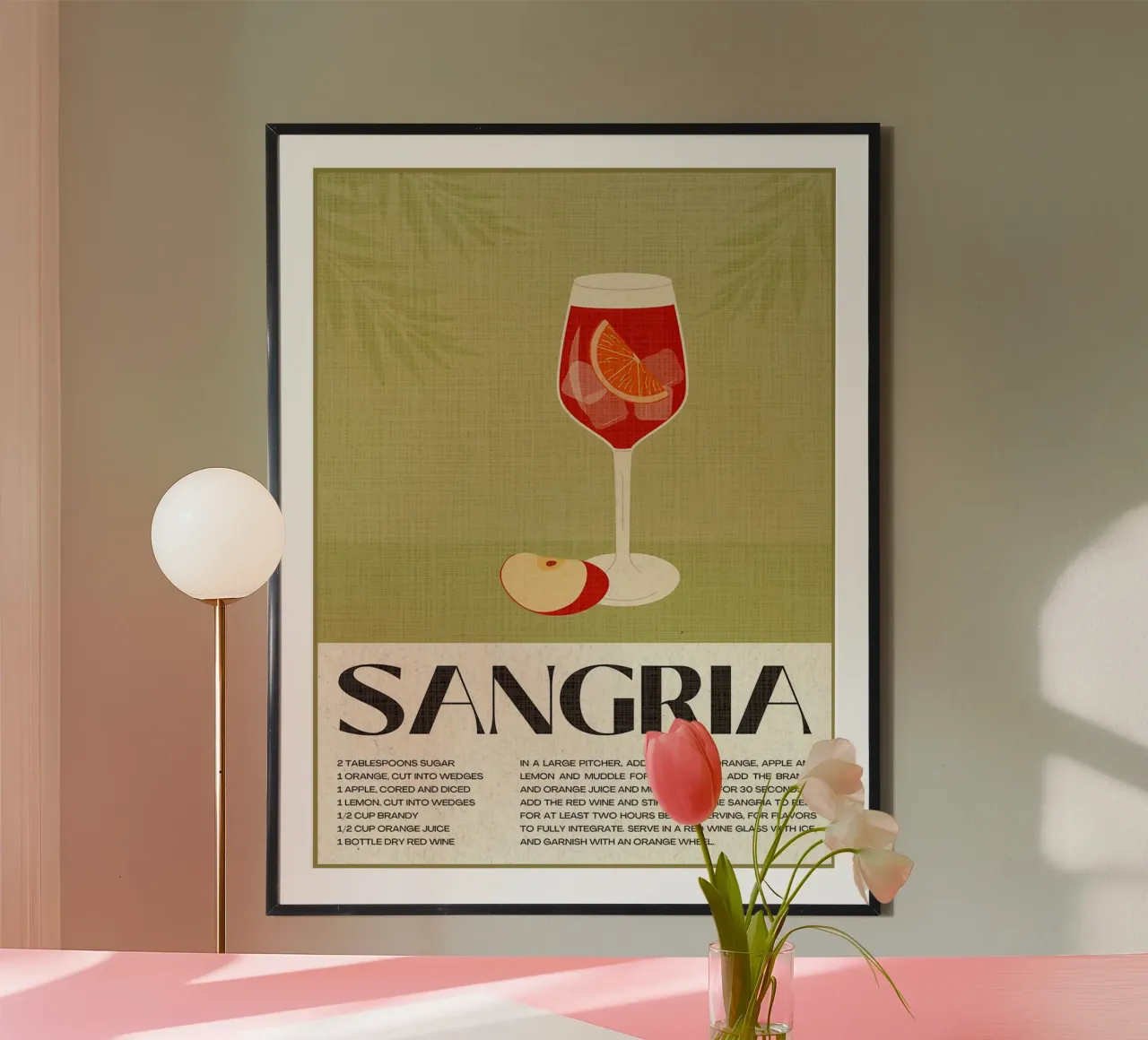 testo ricetta sangria zucchero spicchi d'arancia poster con telaio in alluminio da Christine N Shay