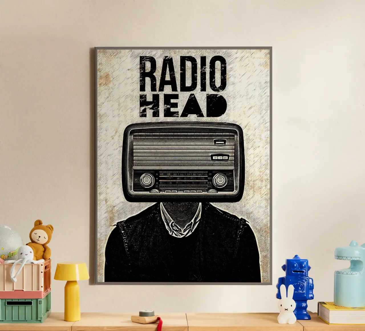 tuta radio testa persona tela con Cornice a cassetta da Christine N Shay