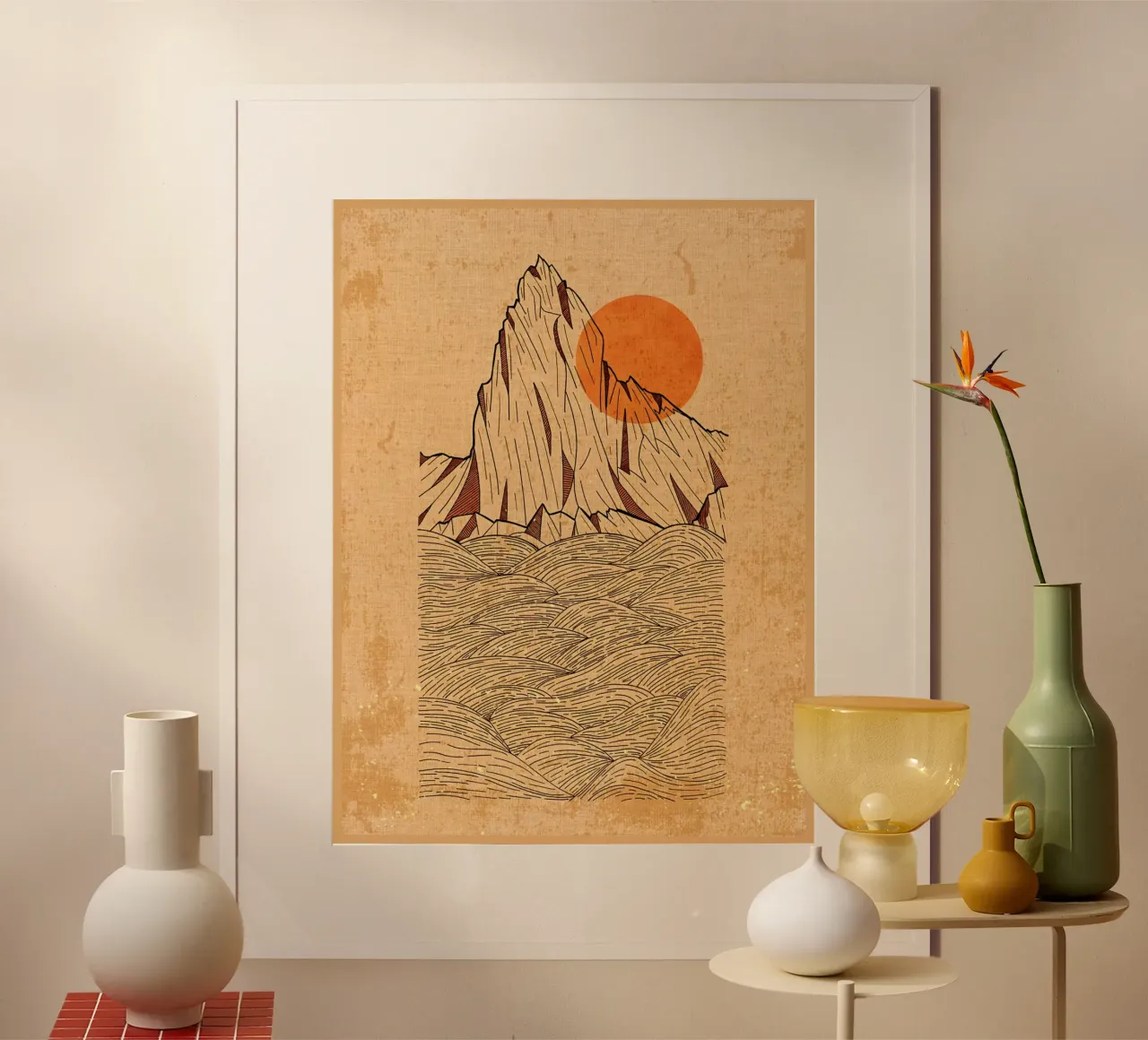 montagna sole mare onde paesaggio roccioso poster da Christine N Shay