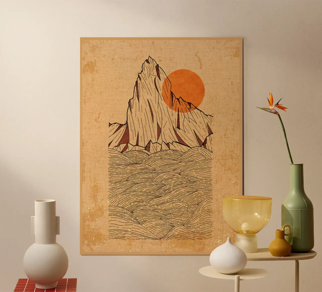 montagna sole mare onde paesaggio roccioso poster da Christine N Shay