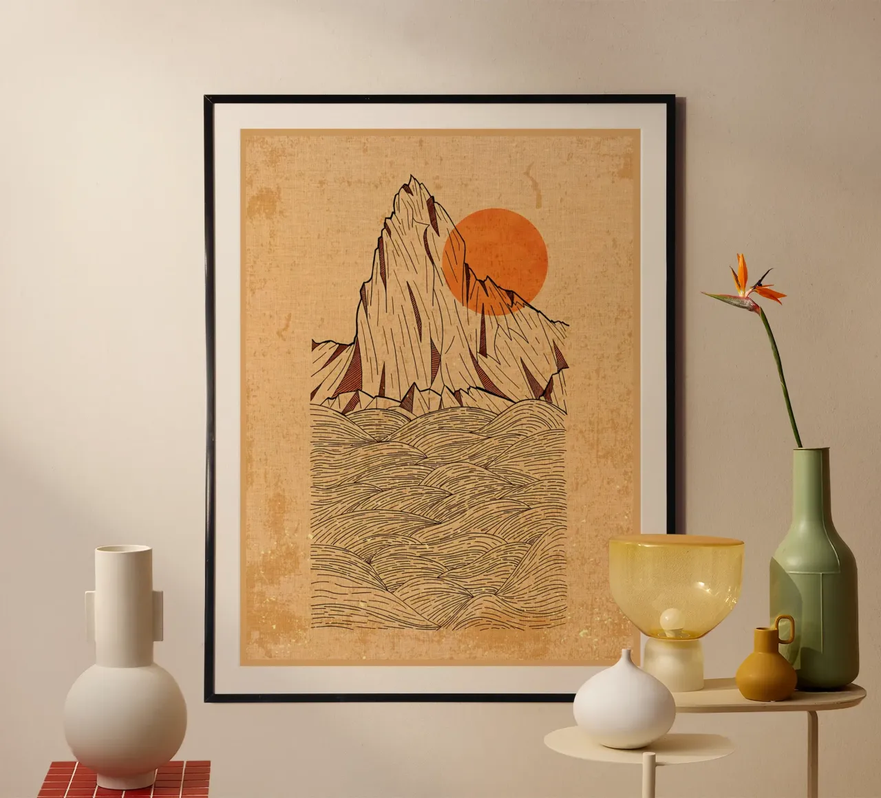 montagna sole mare onde paesaggio roccioso poster da Christine N Shay