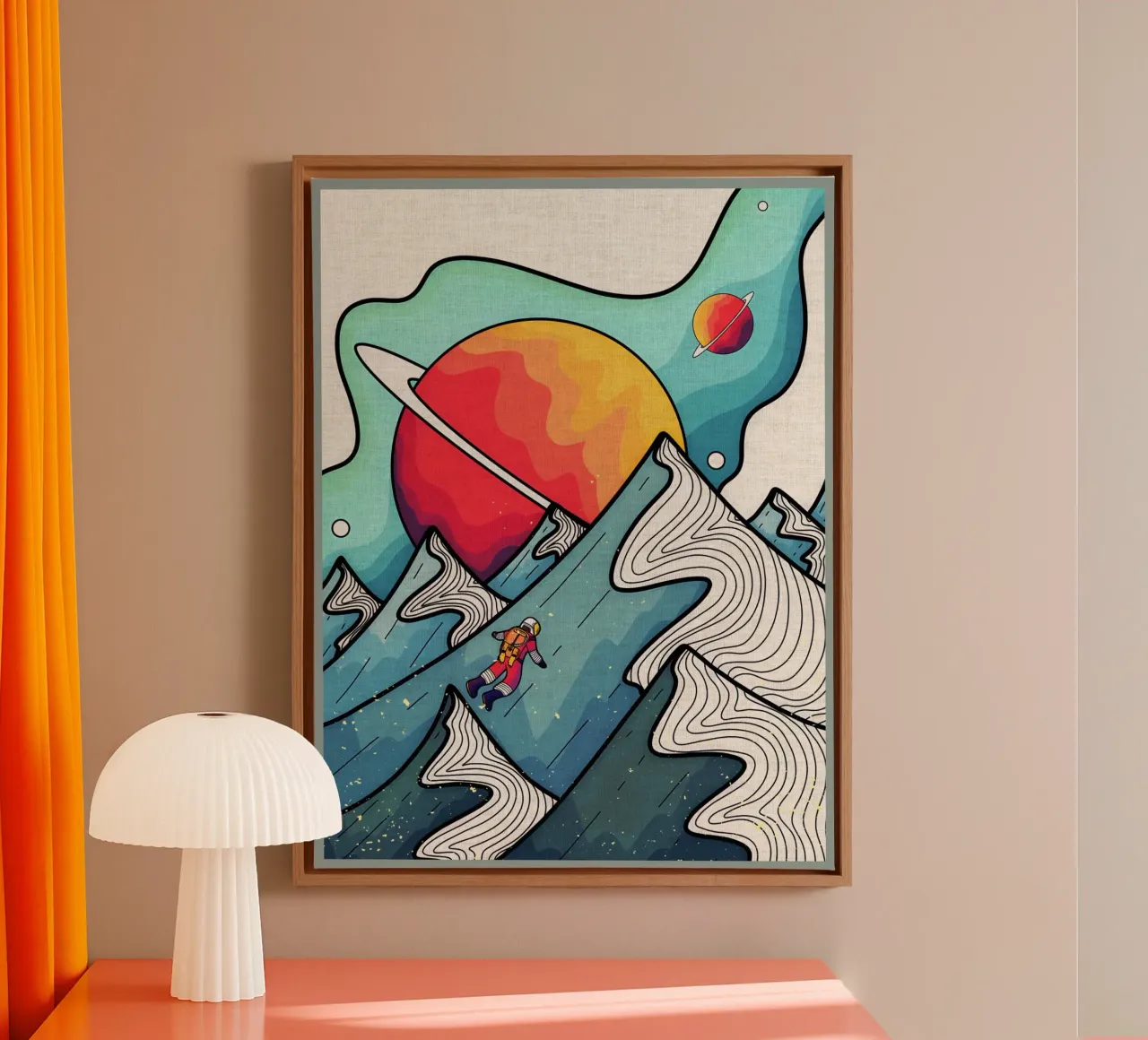 astronaut planeten golven ruimte oceaan surfer canvas met Baklijst van Christine N Shay