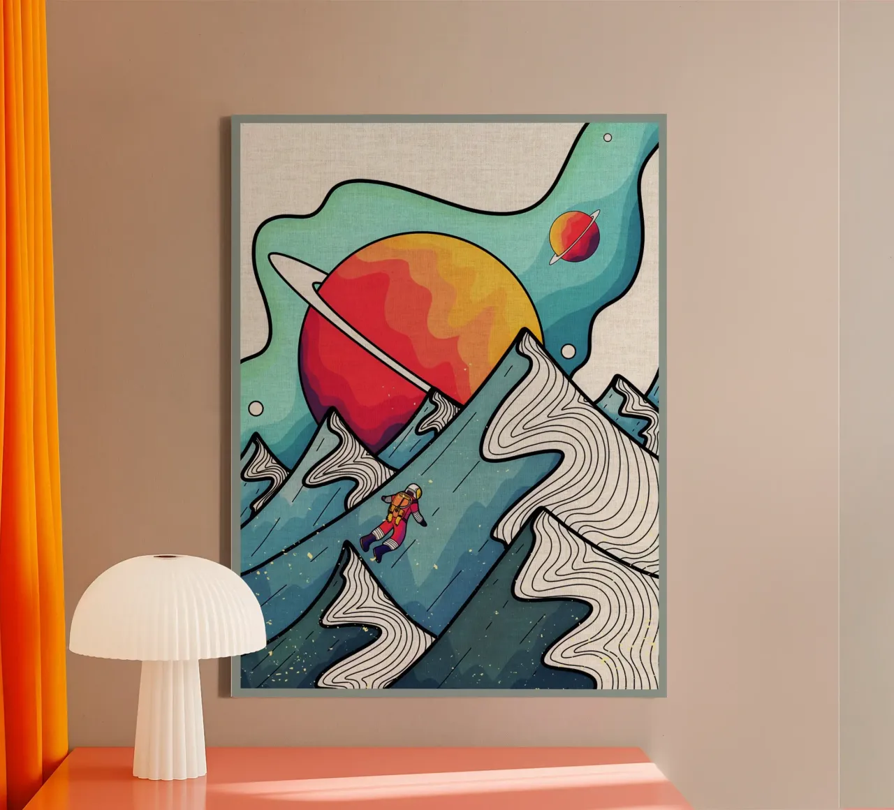 astronaut planeten golven ruimte oceaan surfer canvas met Baklijst van Christine N Shay