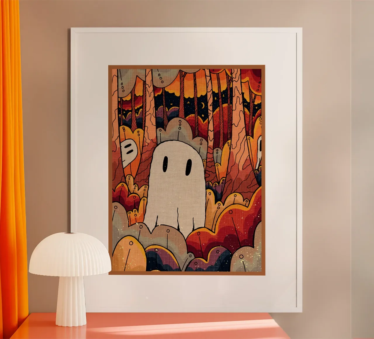 foresta fantasma funghi cielo notturno luna crescente poster con telaio in legno da Christine N Shay