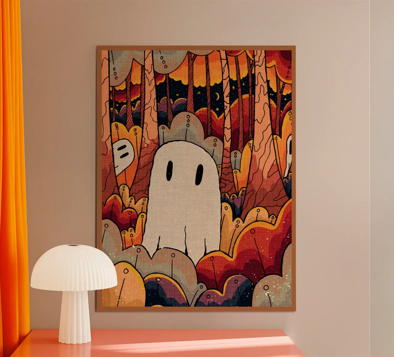 foresta fantasma funghi cielo notturno luna crescente poster con telaio in legno da Christine N Shay