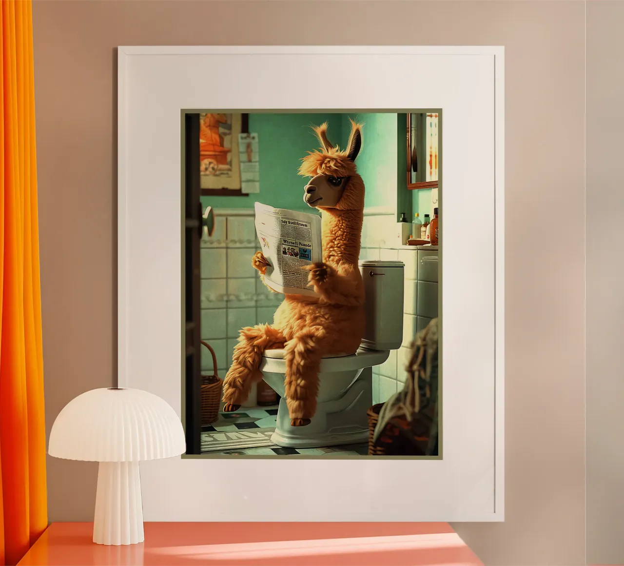 lama zeitung bad toilette korb handtücher Poster von Christine N Shay