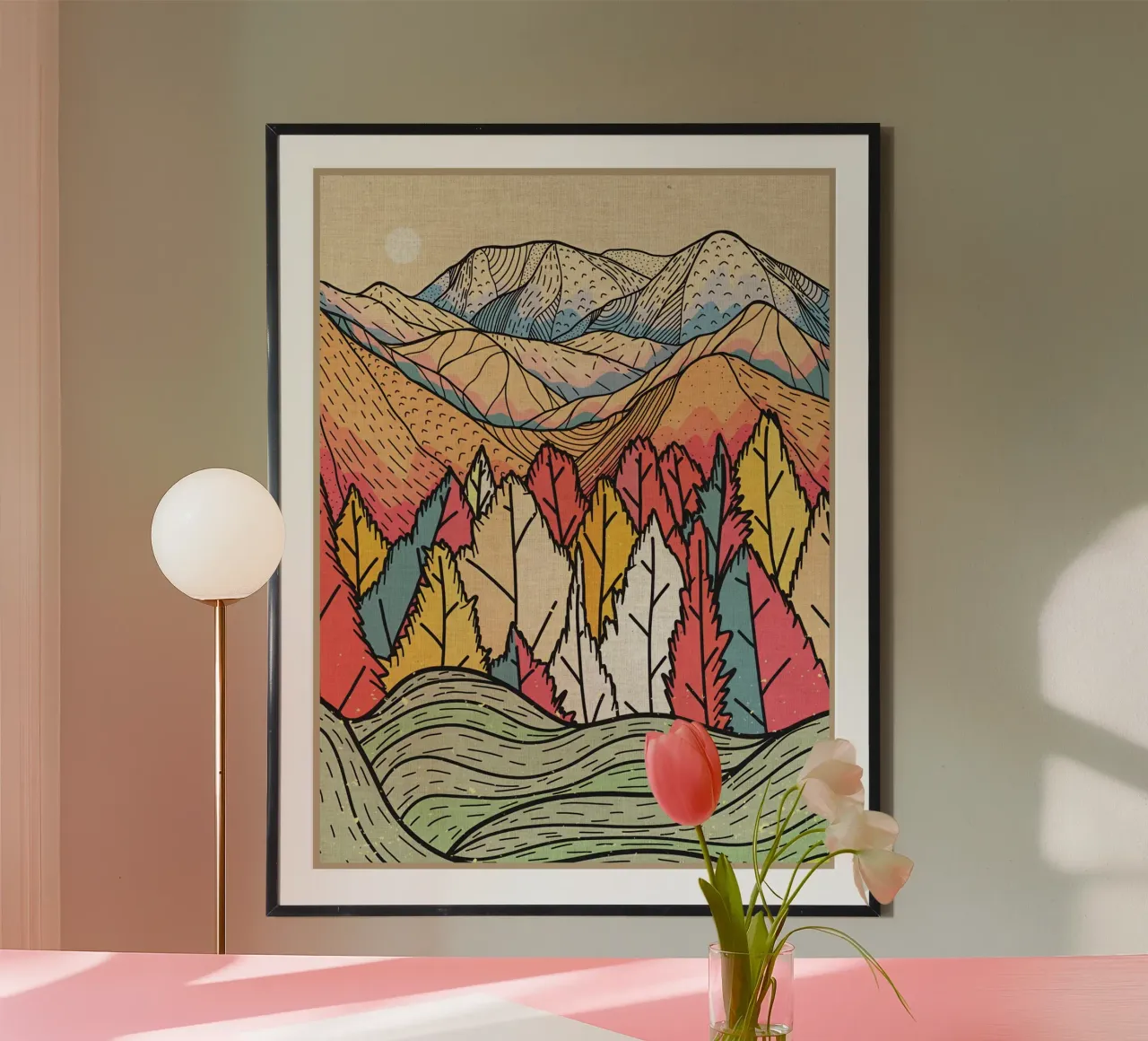 montagne colline foresta alberi foglie poster da Christine N Shay
