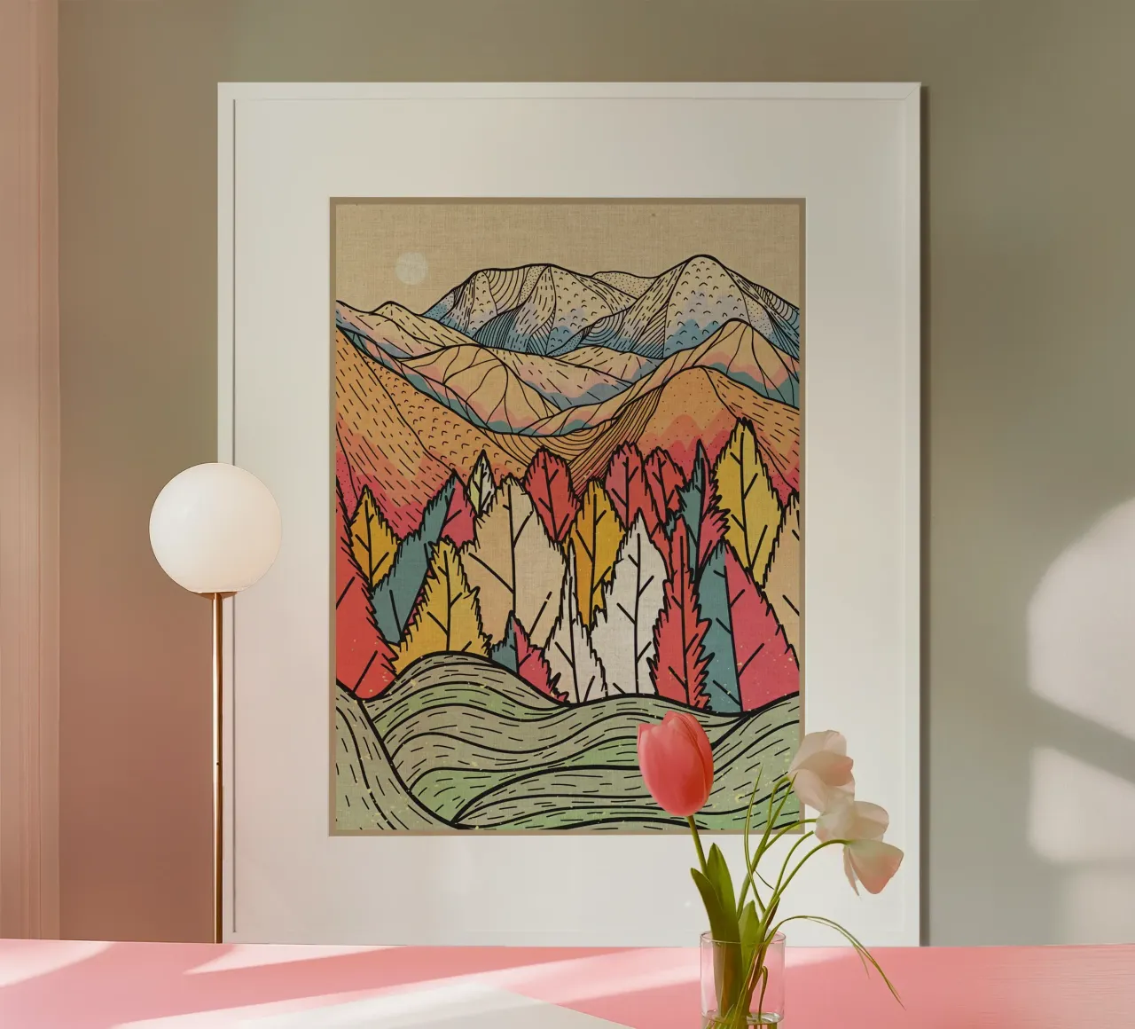 montagne colline foresta alberi foglie poster da Christine N Shay