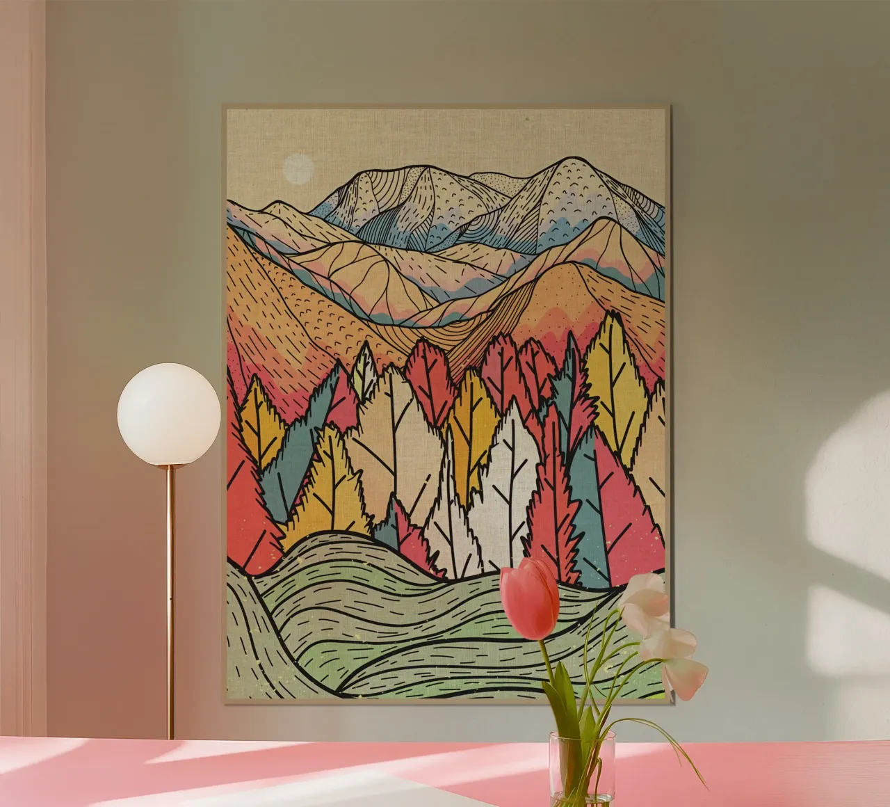 montagne colline foresta alberi foglie poster da Christine N Shay