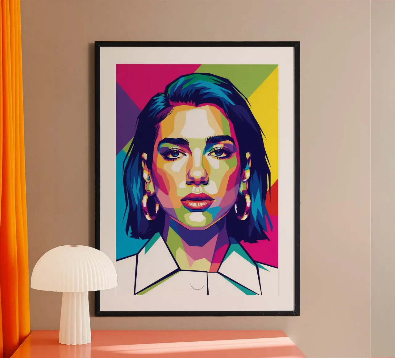 Ritratto pop art di Dua Lipa #2 poster con telaio in alluminio da Hantamrata