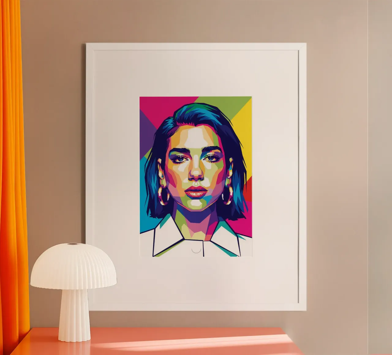 Ritratto pop art di Dua Lipa #2 poster con telaio in alluminio da Hantamrata