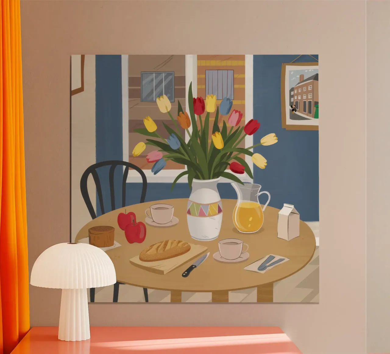Colazione con tulipani baciati dal sole poster con telaio in alluminio da Snow Mist