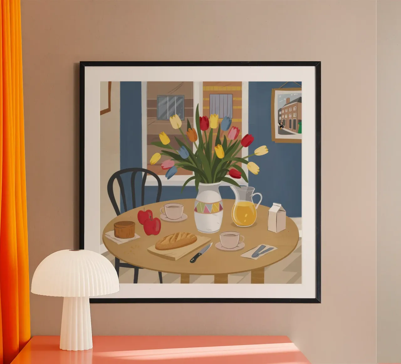 Colazione con tulipani baciati dal sole poster con telaio in alluminio da Snow Mist
