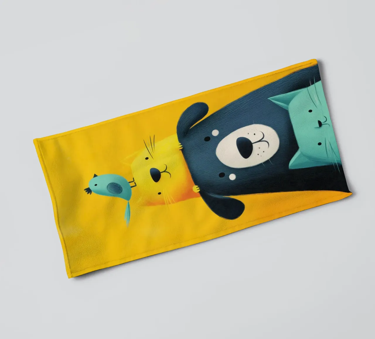 Bear, Cat, Cat, Bird towel by Kiara