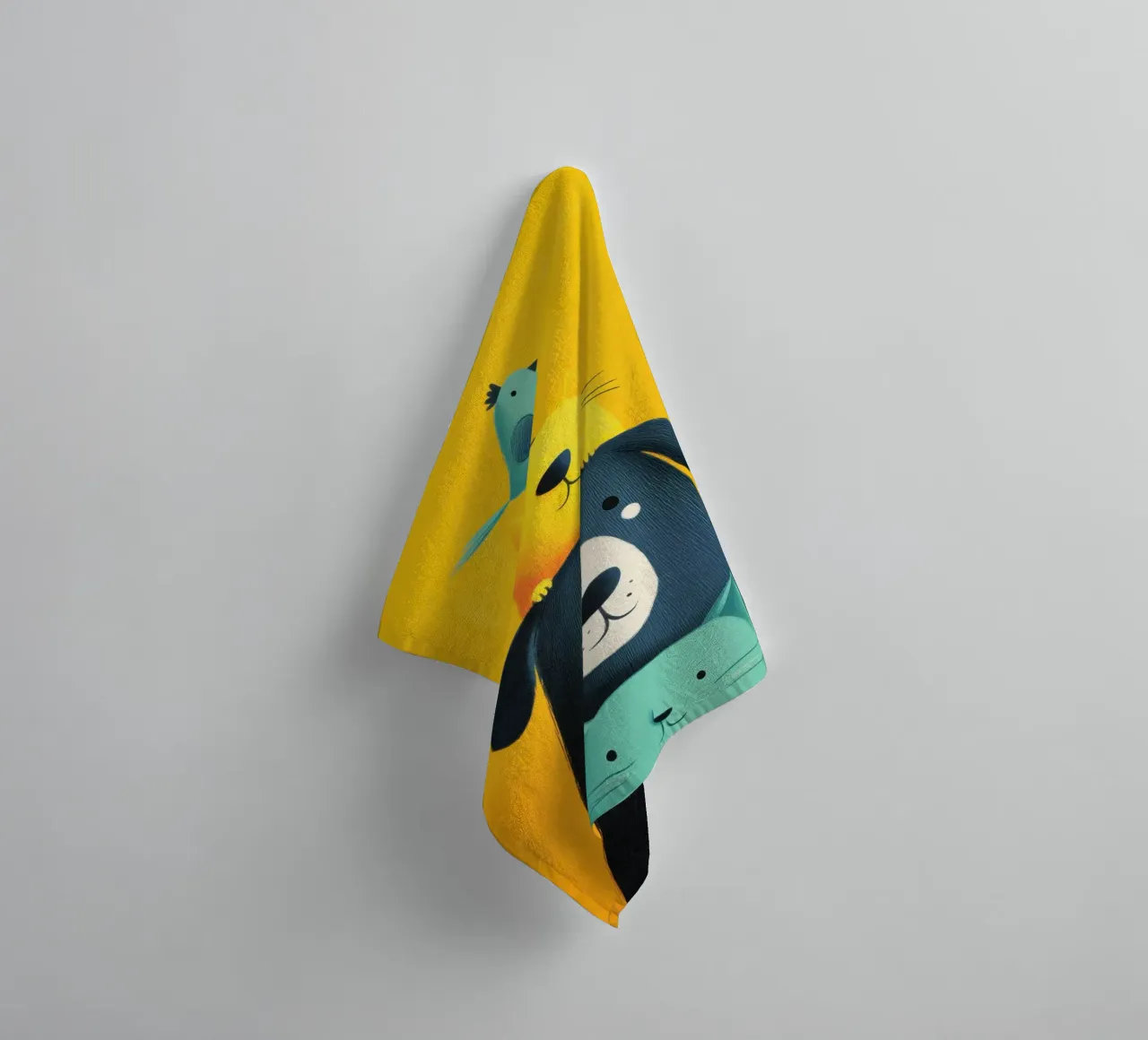 Bear, Cat, Cat, Bird towel by Kiara