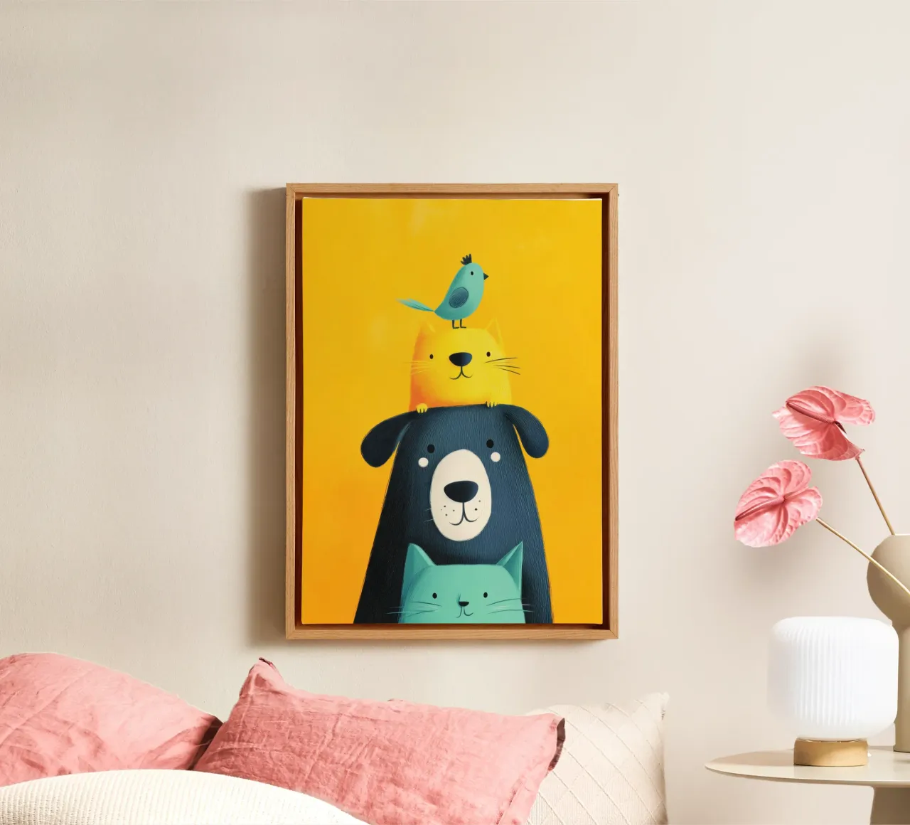 Bear, Cat, Cat, Bird tela con Cornice a cassetta da Kiara