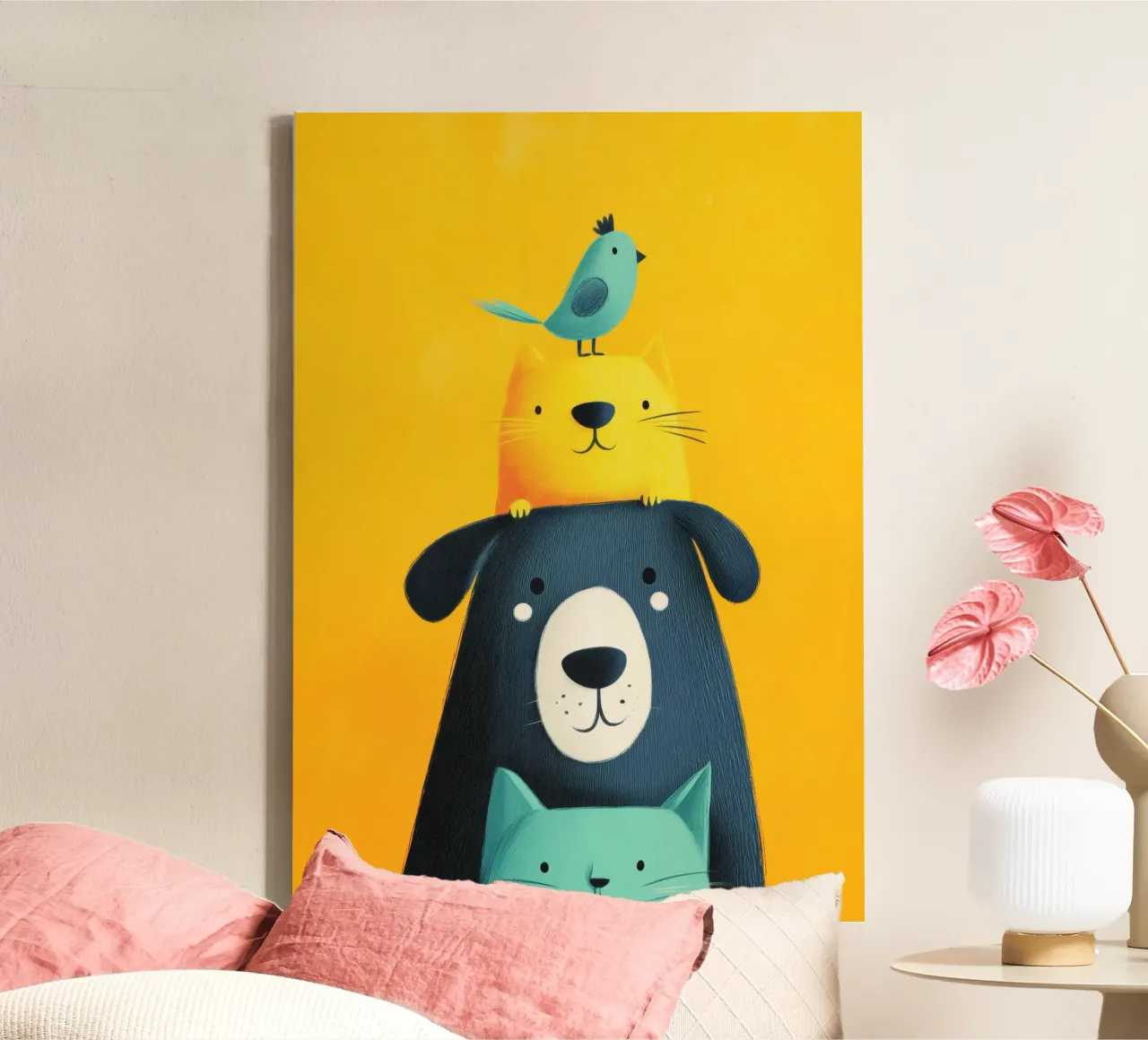 Bear, Cat, Cat, Bird tela con Cornice a cassetta da Kiara