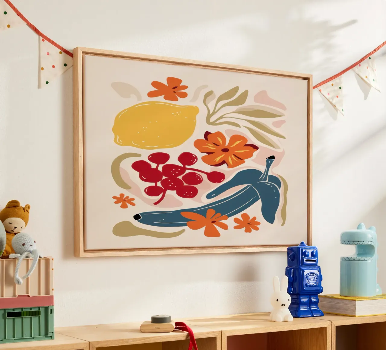Deconstructed Fruit Harmony canvas with Floater frame by Scaller Stars