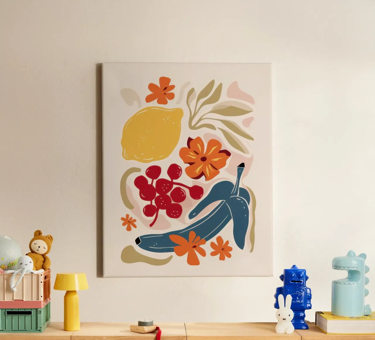 Deconstructed Fruit Harmony canvas with Floater frame by Scaller Stars