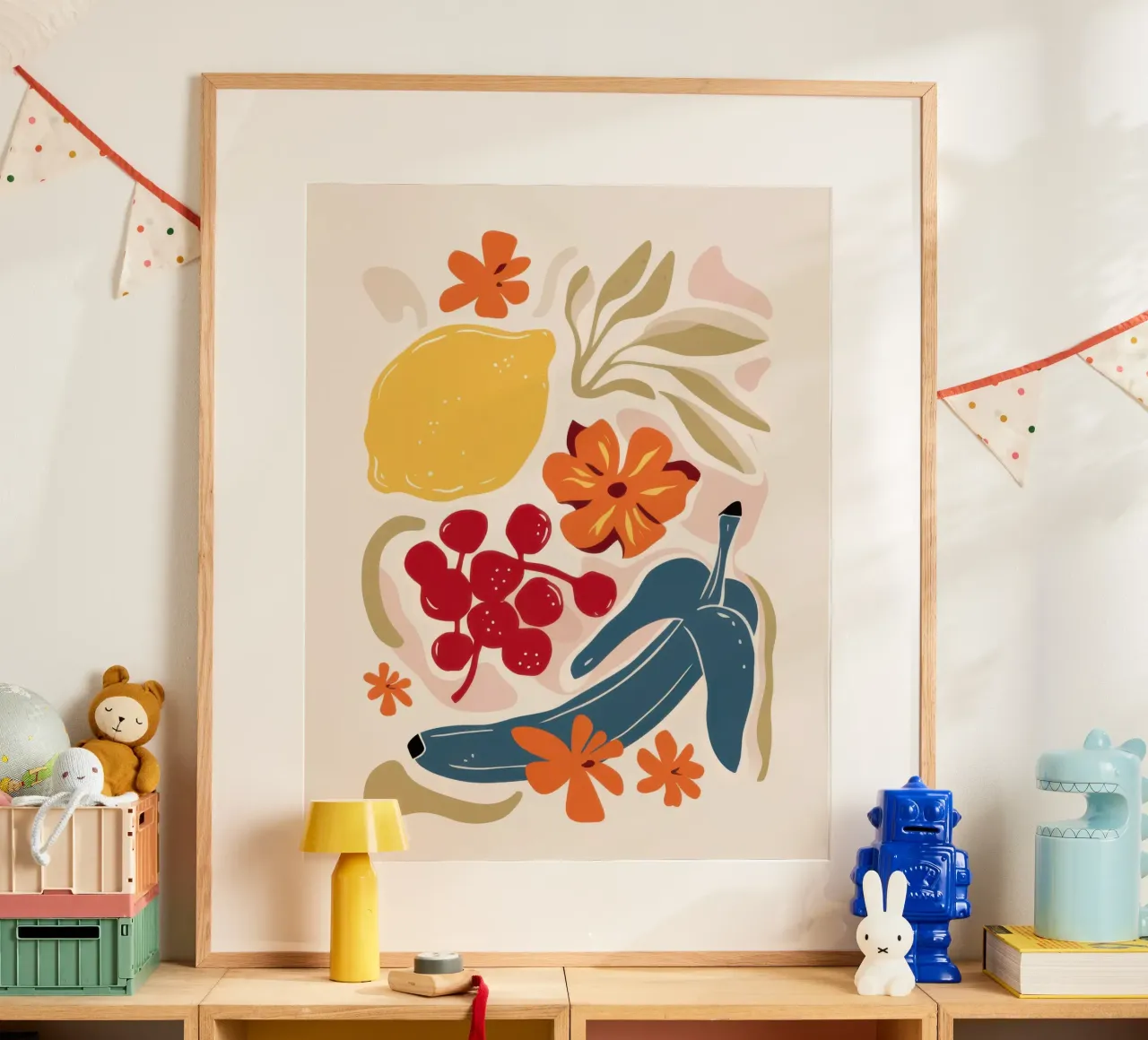 Dekonstruierte Fruchtharmonie Poster mit Aluminium Rahmen von Scaller Stars