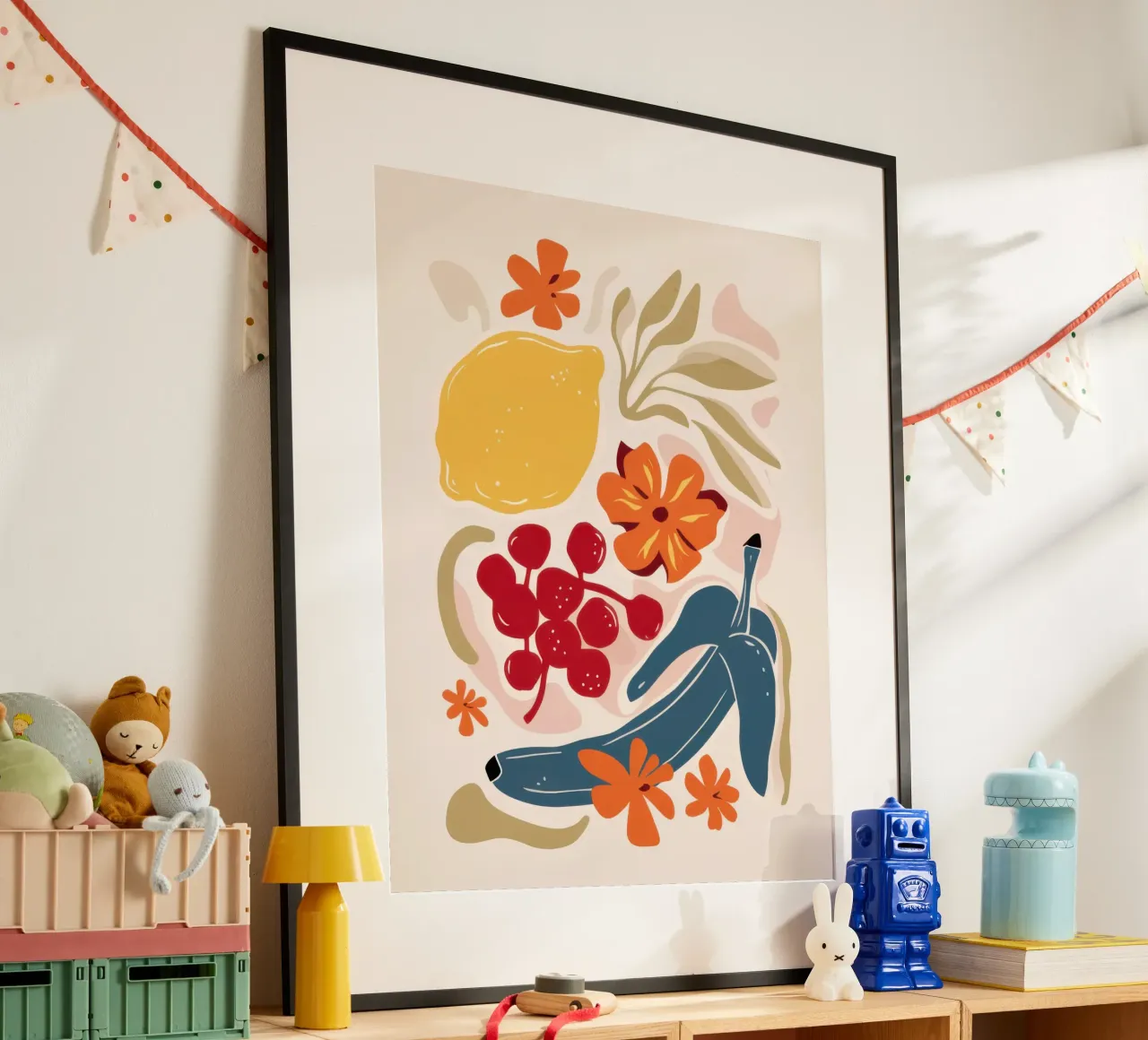 Dekonstruierte Fruchtharmonie Poster mit Aluminium Rahmen von Scaller Stars
