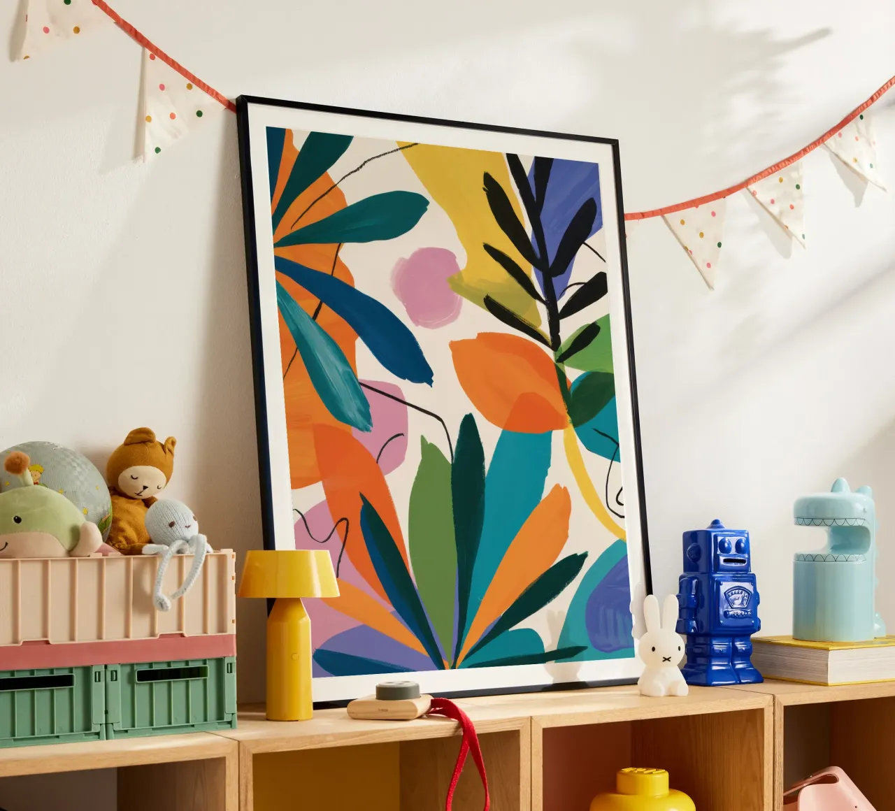 Paesaggio da sogno fauvista tropicale poster con telaio in legno da Snow Mist