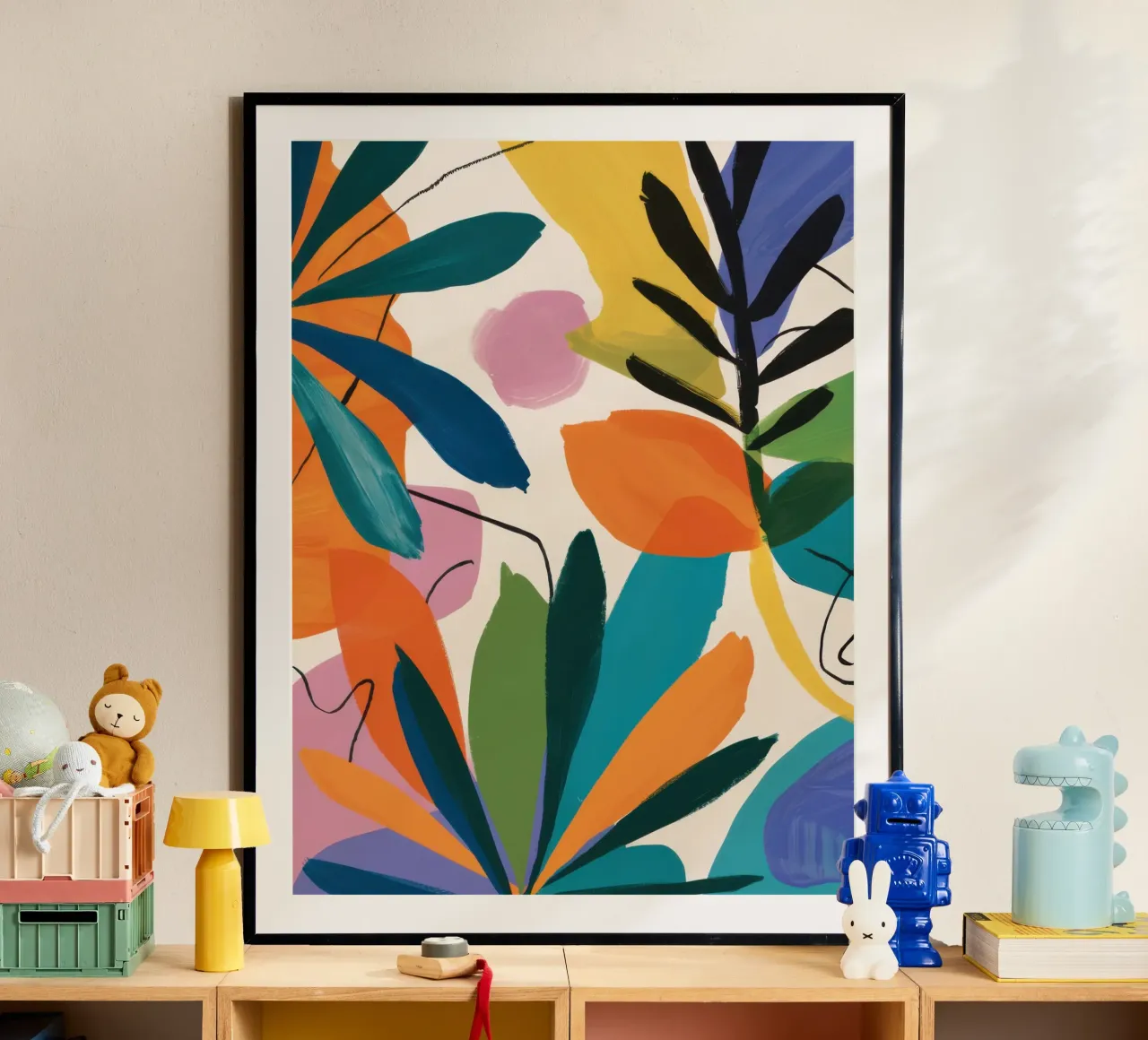 Paesaggio da sogno fauvista tropicale poster con telaio in legno da Snow Mist