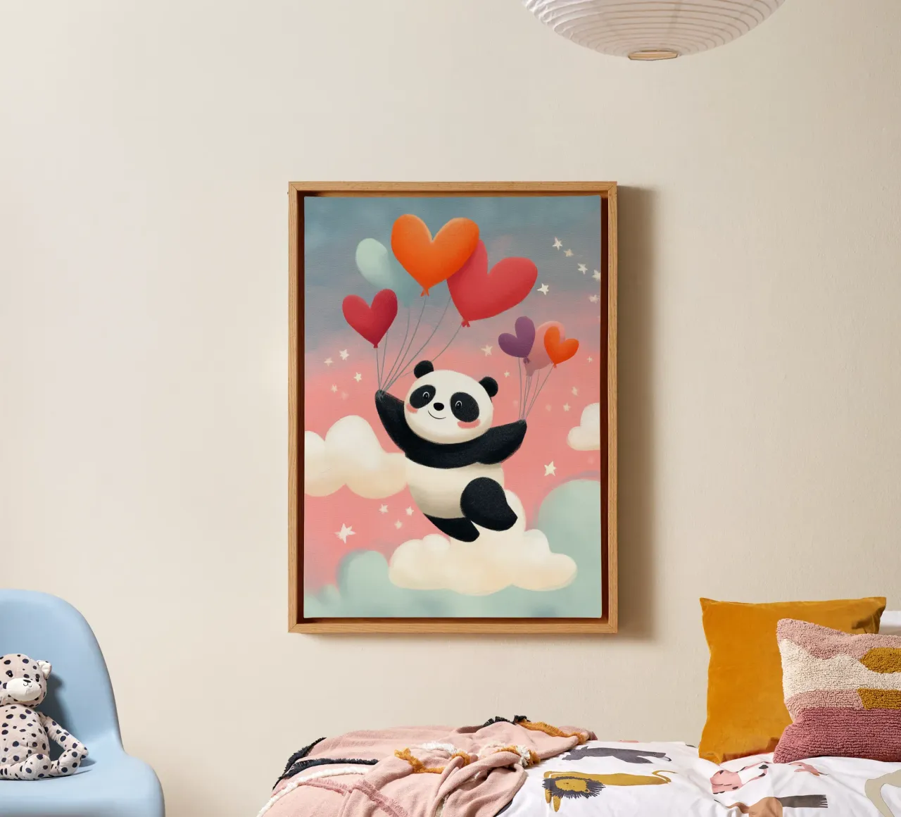 Panda in the Sky tela con Cornice a cassetta da Kiara
